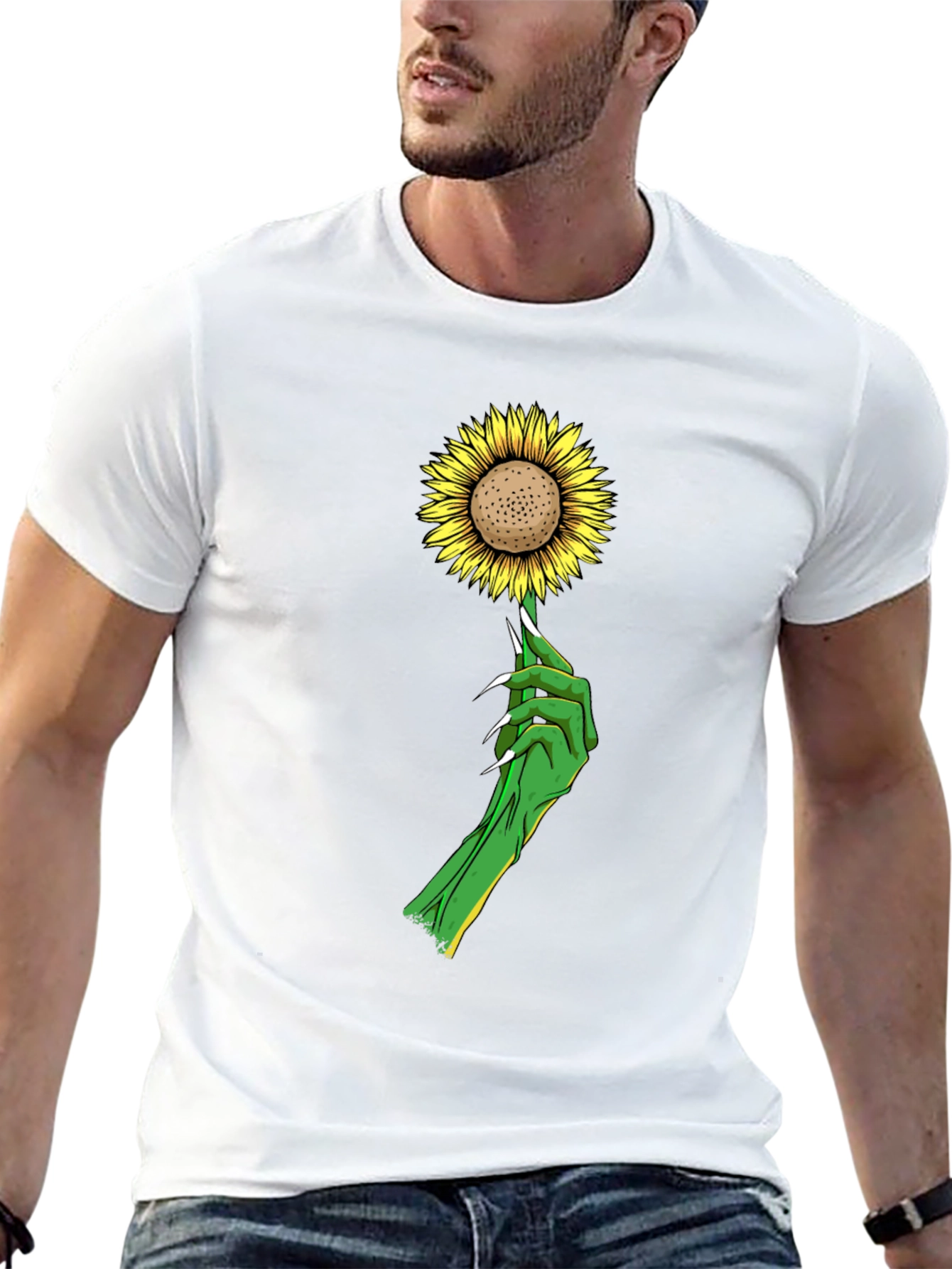 Sunflower & Green Hand Graphic T-Shirt
