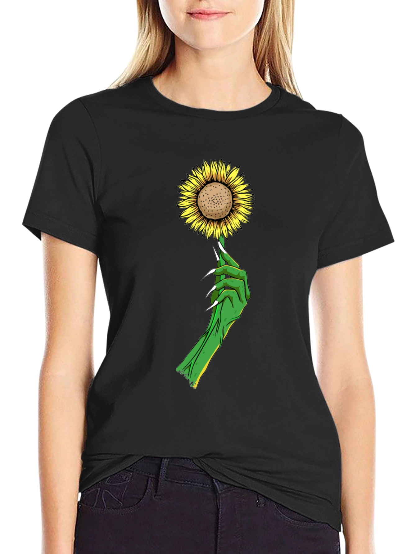 Sunflower & Green Hand Graphic T-Shirt