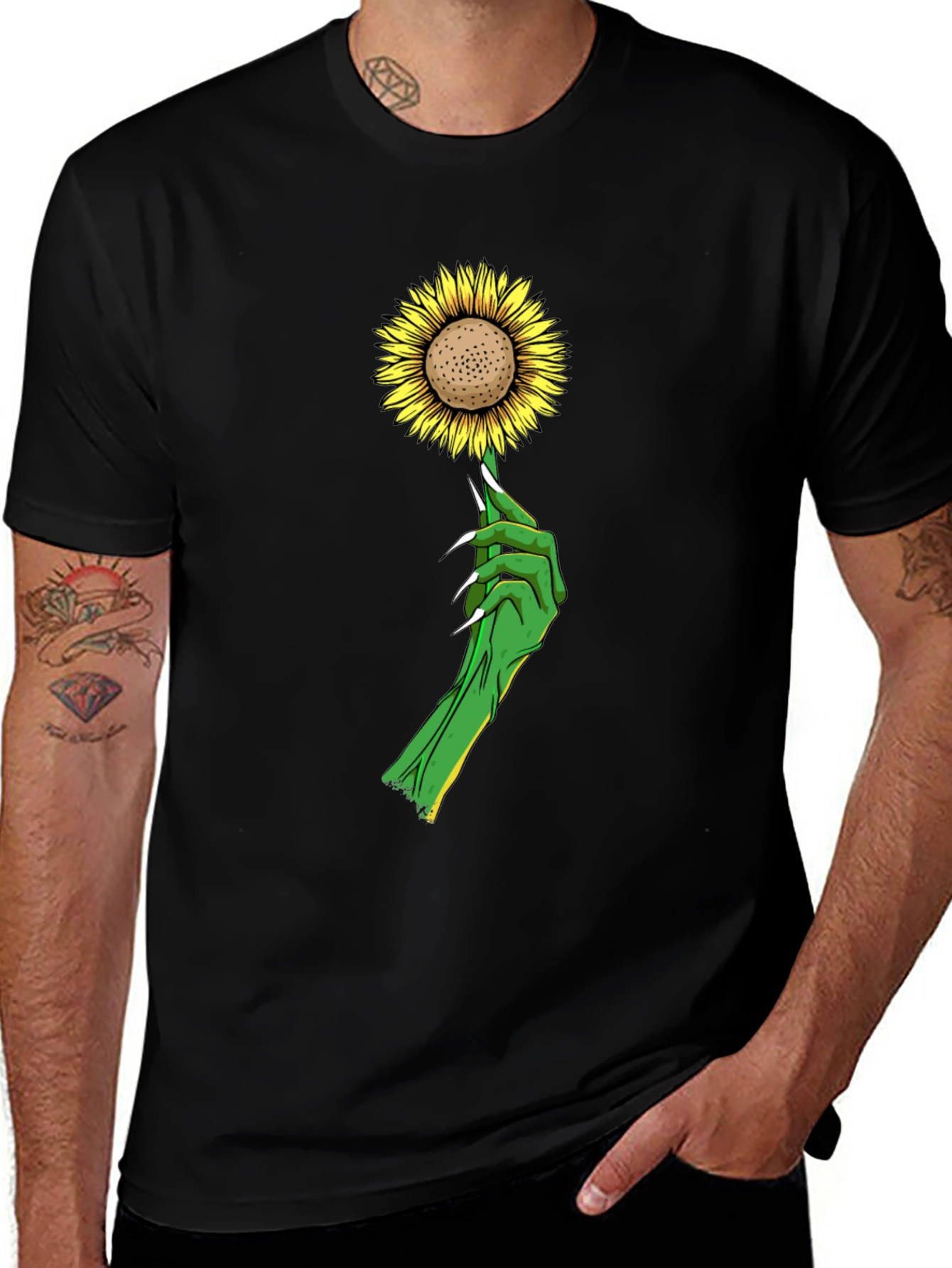 Sunflower & Green Hand Graphic T-Shirt