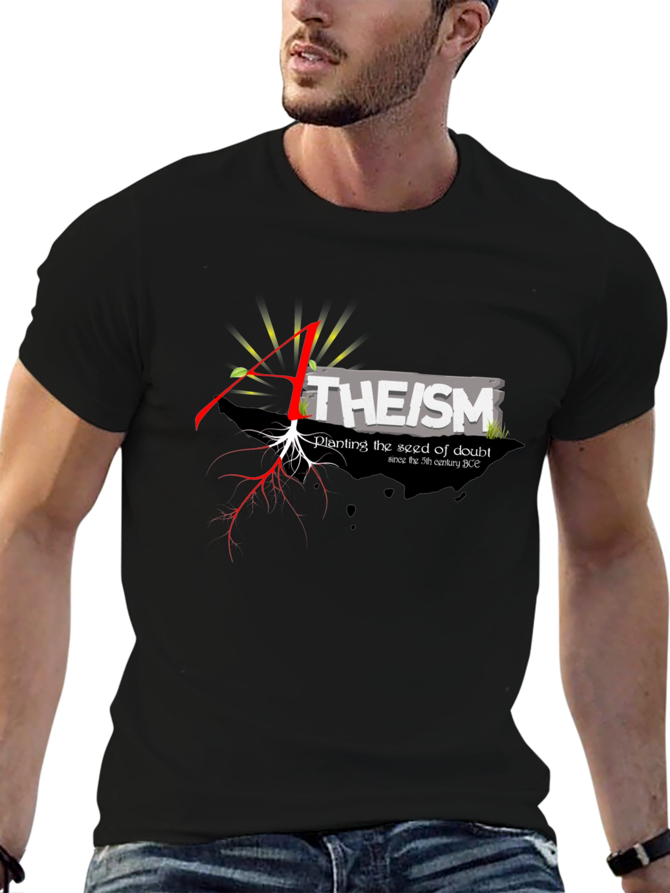 Atheism Planting Doubt Black Graphic Tee