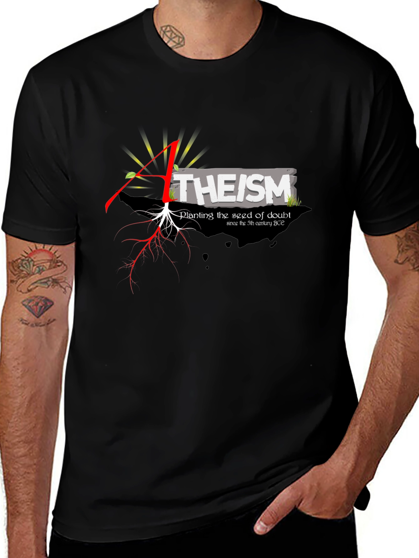 Atheism Planting Doubt Black Graphic Tee