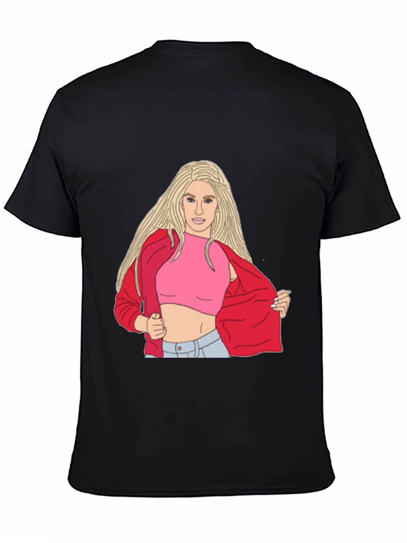 Illustrated Woman Graphic Black T-Shirt