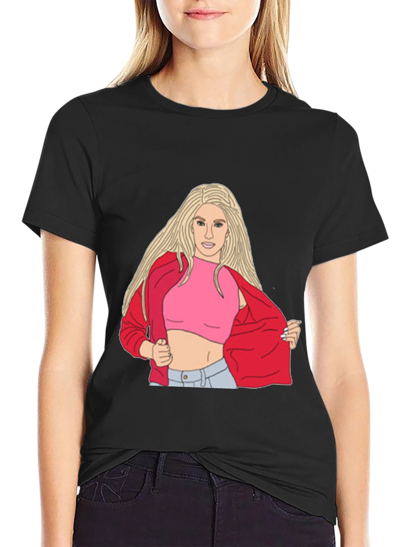 Illustrated Woman Graphic Black T-Shirt