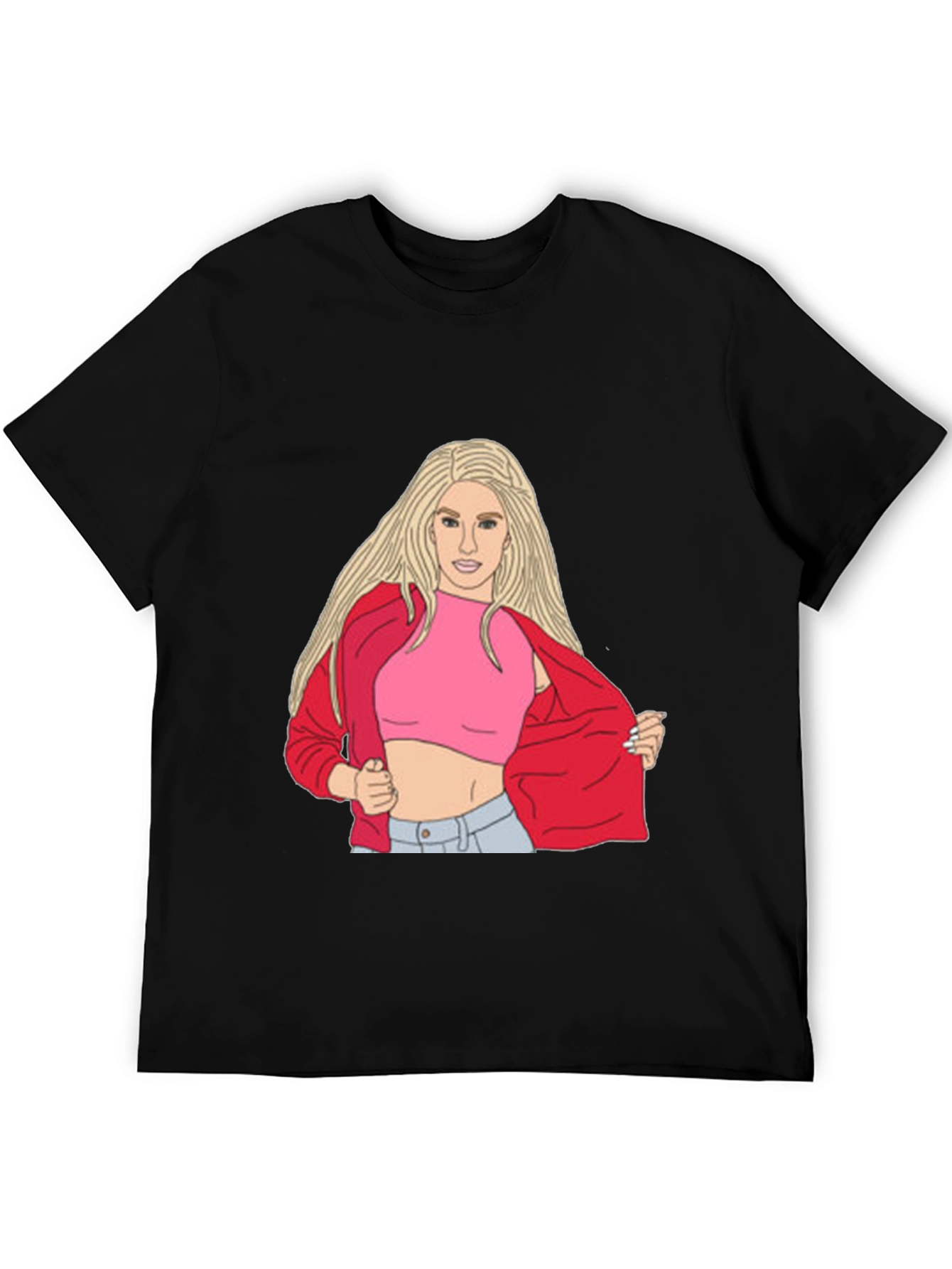 Illustrated Woman Graphic Black T-Shirt
