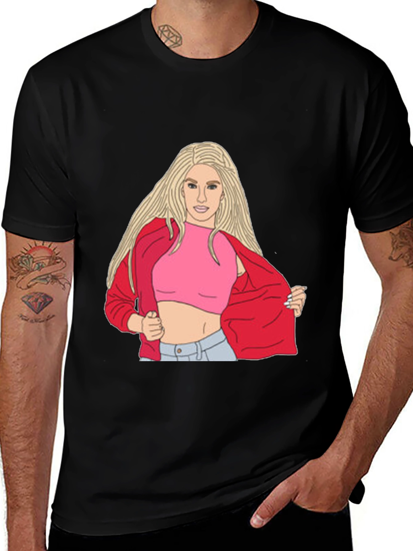 Illustrated Woman Graphic Black T-Shirt