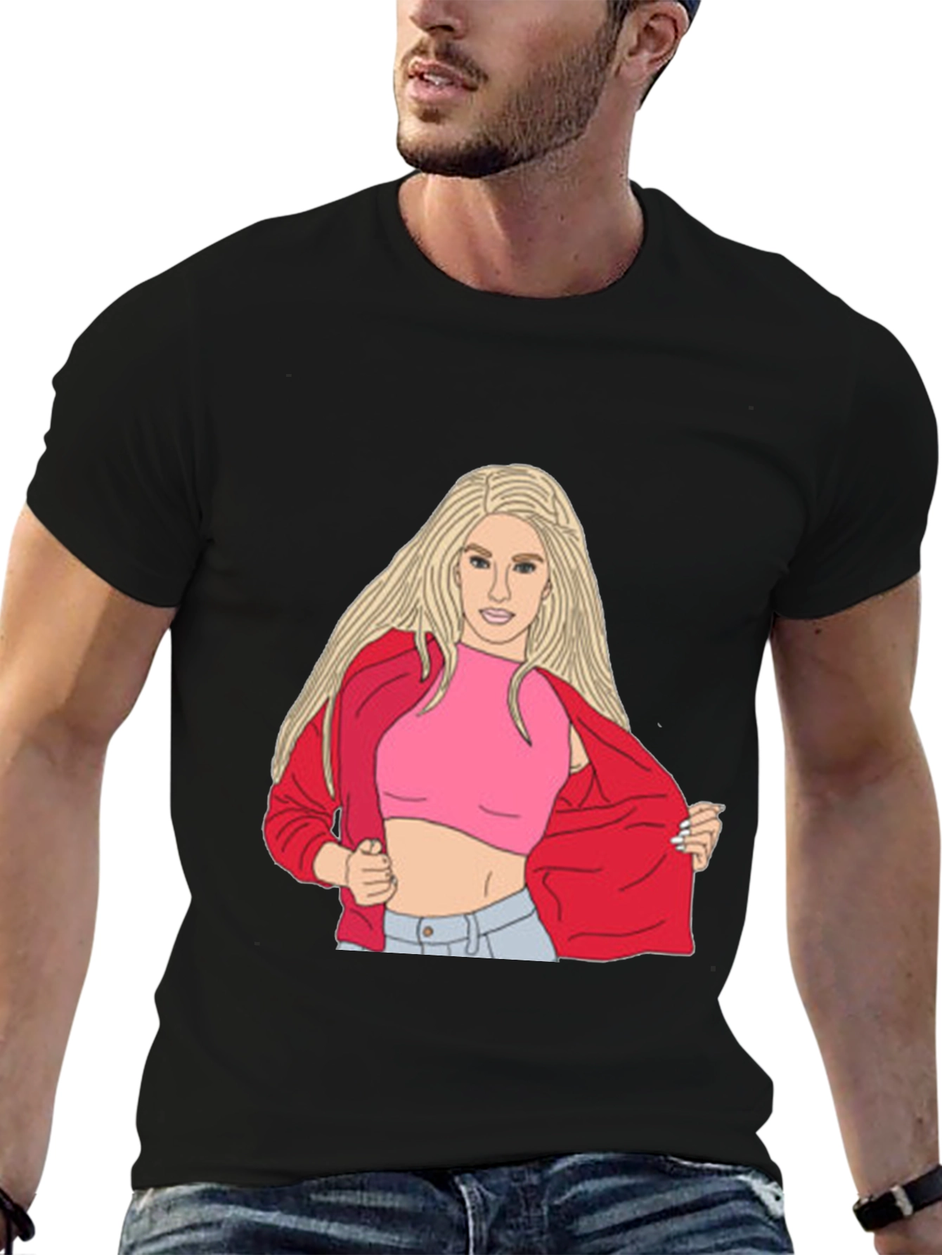 Illustrated Woman Graphic Black T-Shirt