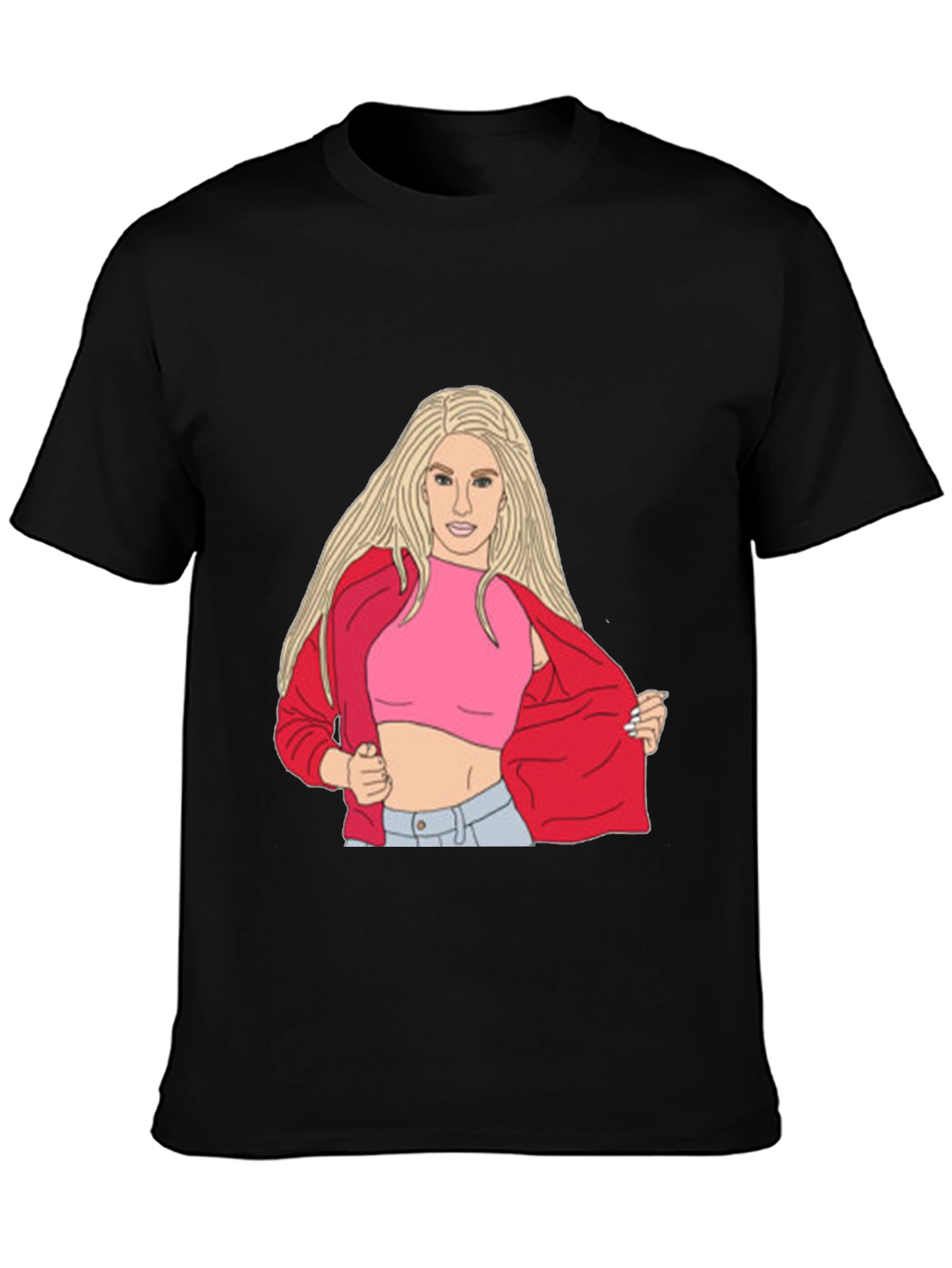 Illustrated Woman Graphic Black T-Shirt