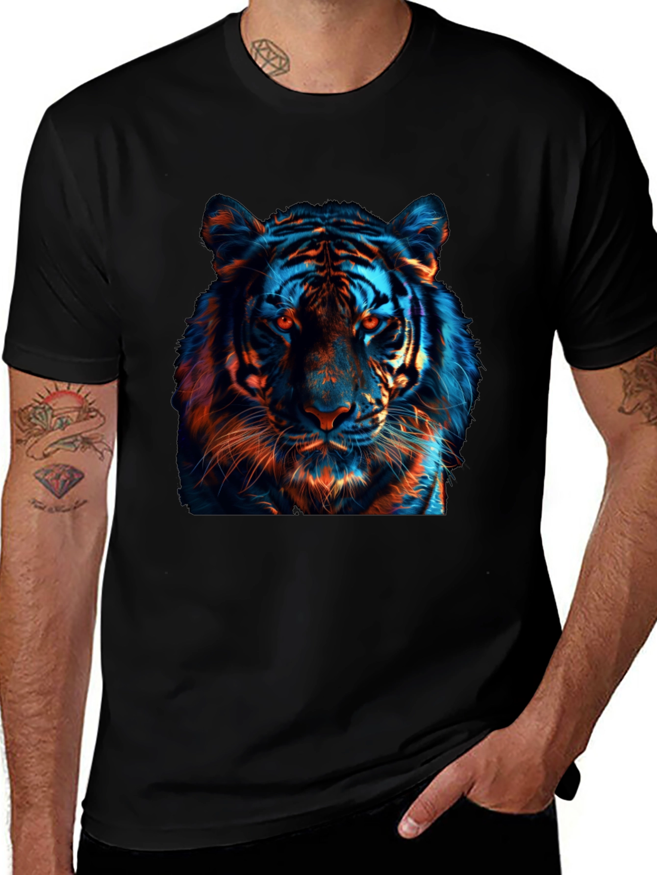 Cool Tiger Graphic Print Black T-Shirt
