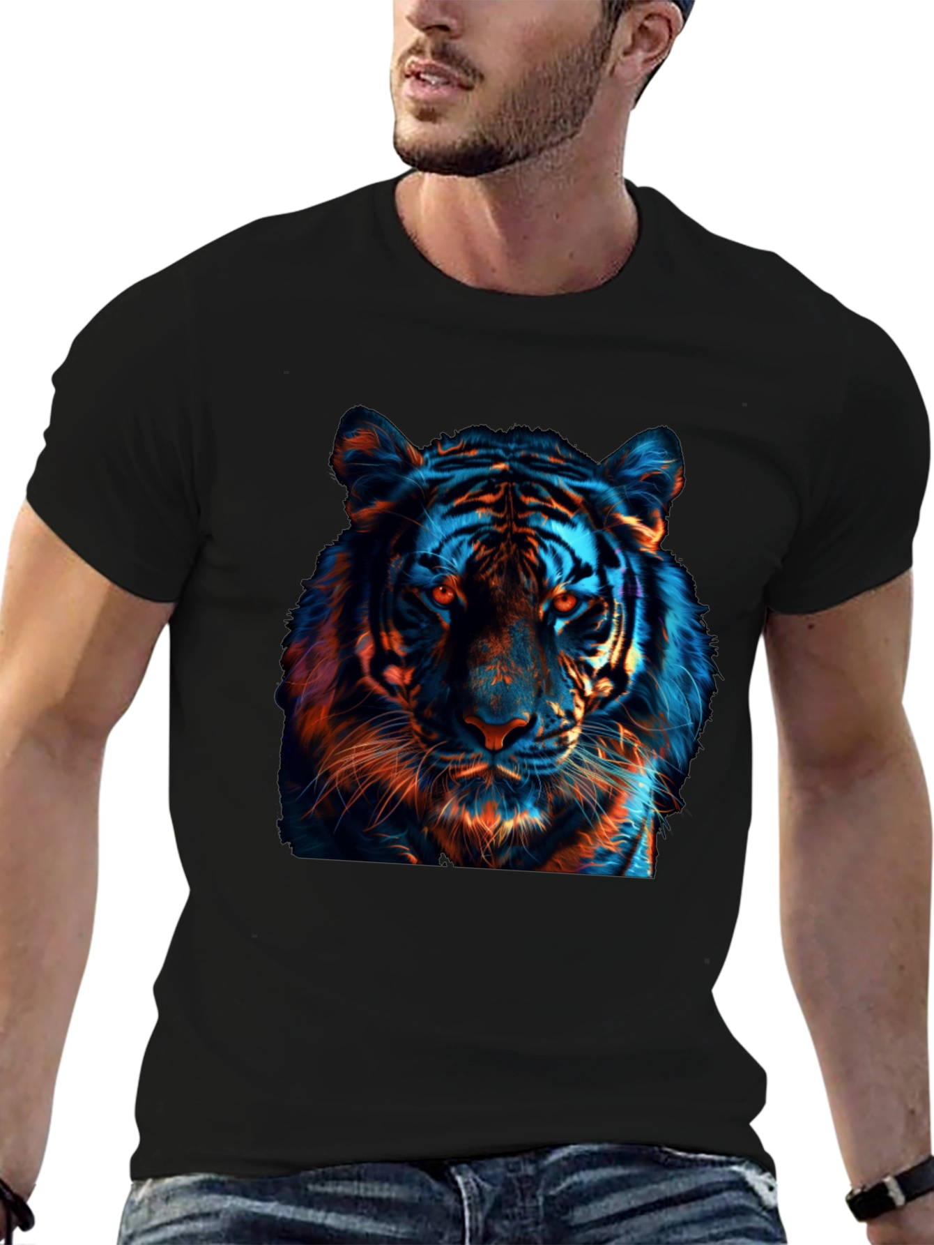 Cool Tiger Graphic Print Black T-Shirt