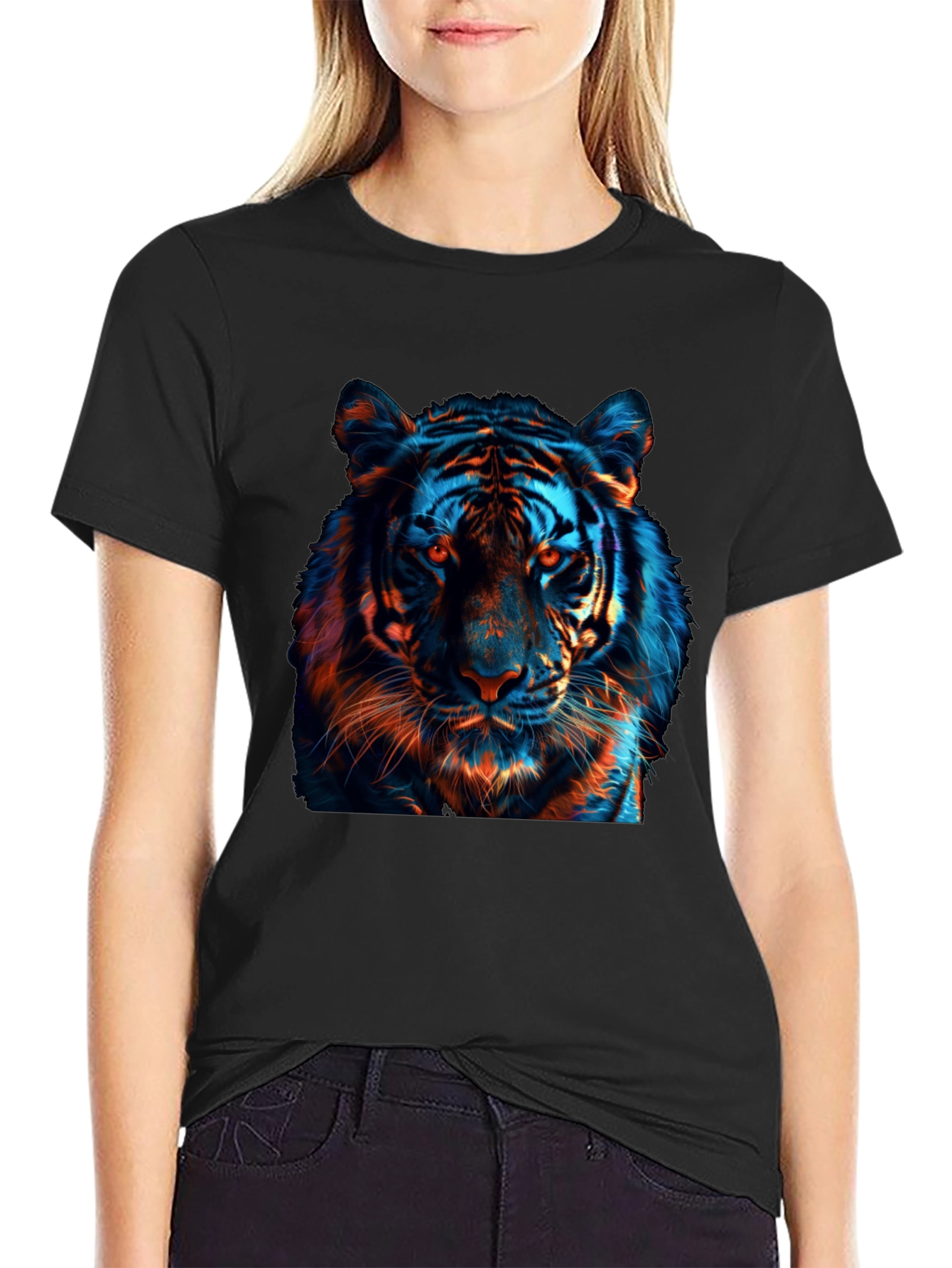 Cool Tiger Graphic Print Black T-Shirt