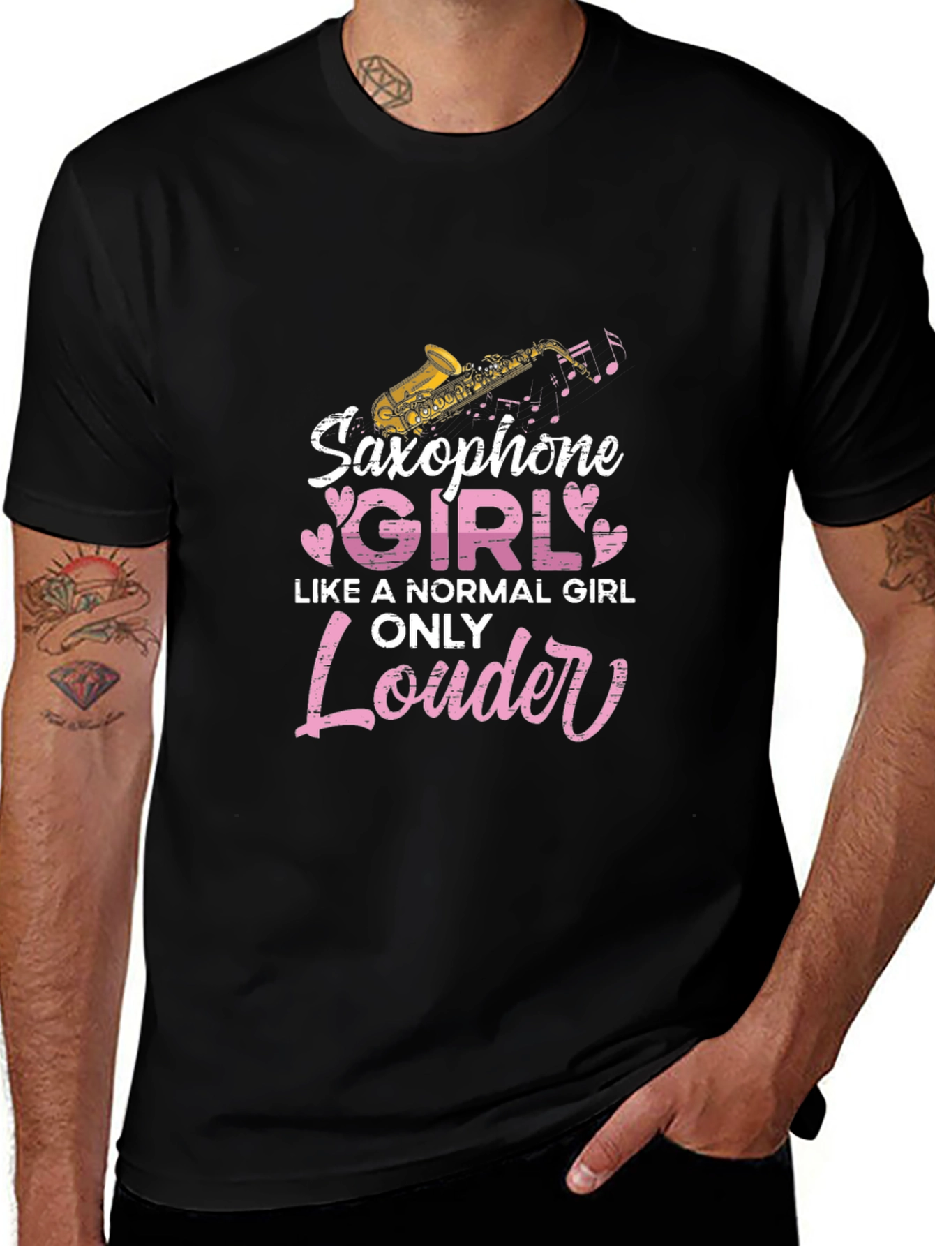 Saxophone Girl Only Louder Black T-Shirt