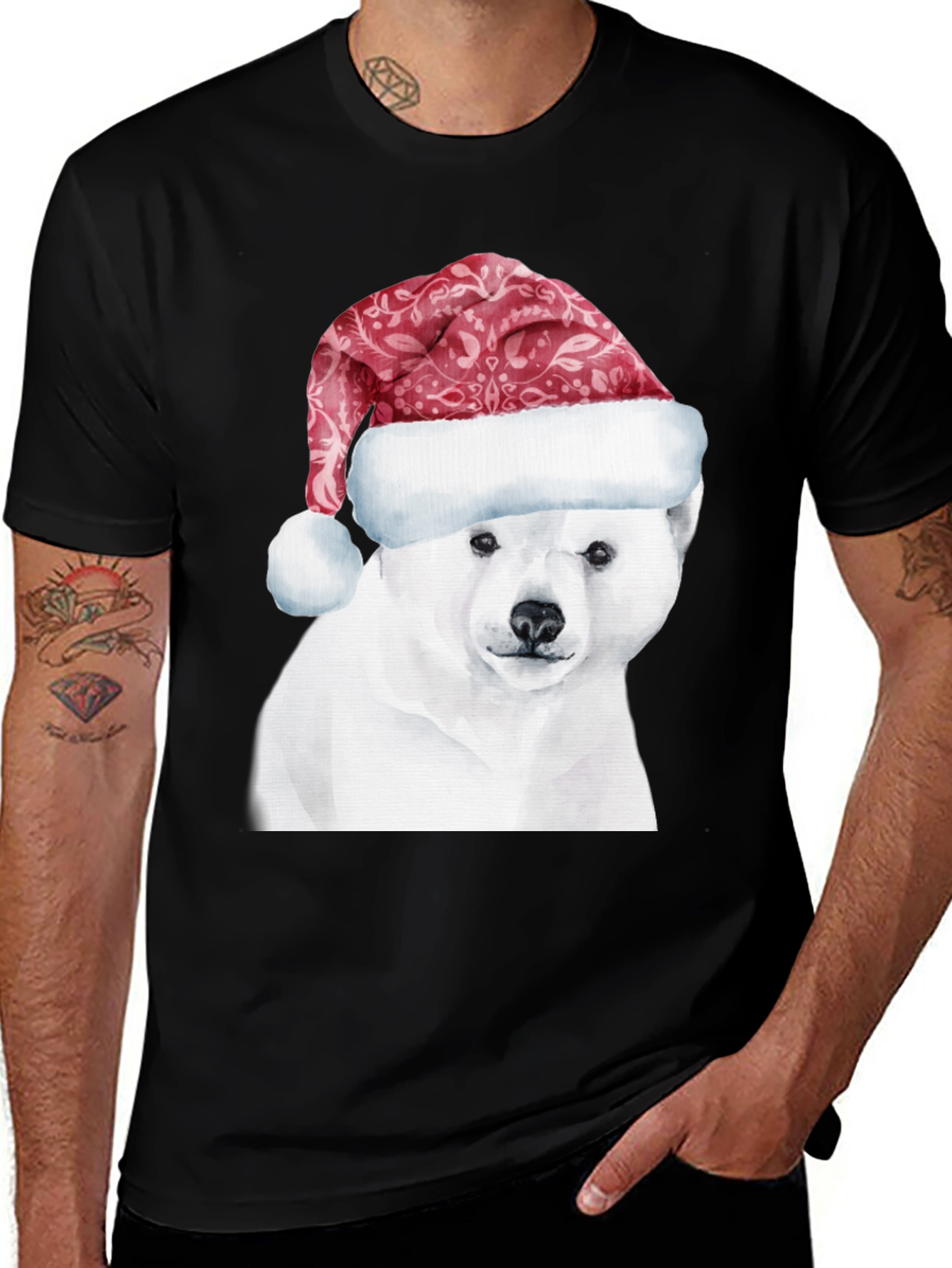 Polar Bear Santa Hat Graphic Tee