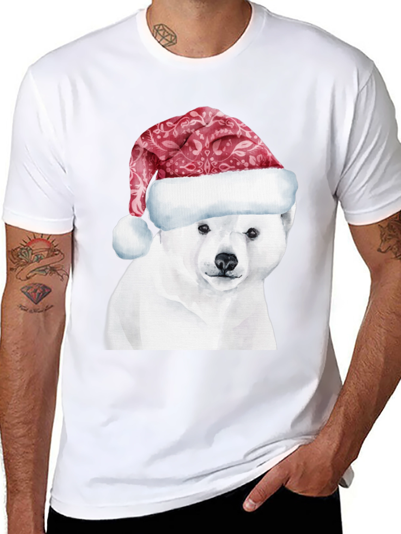 Polar Bear Santa Hat Graphic Tee
