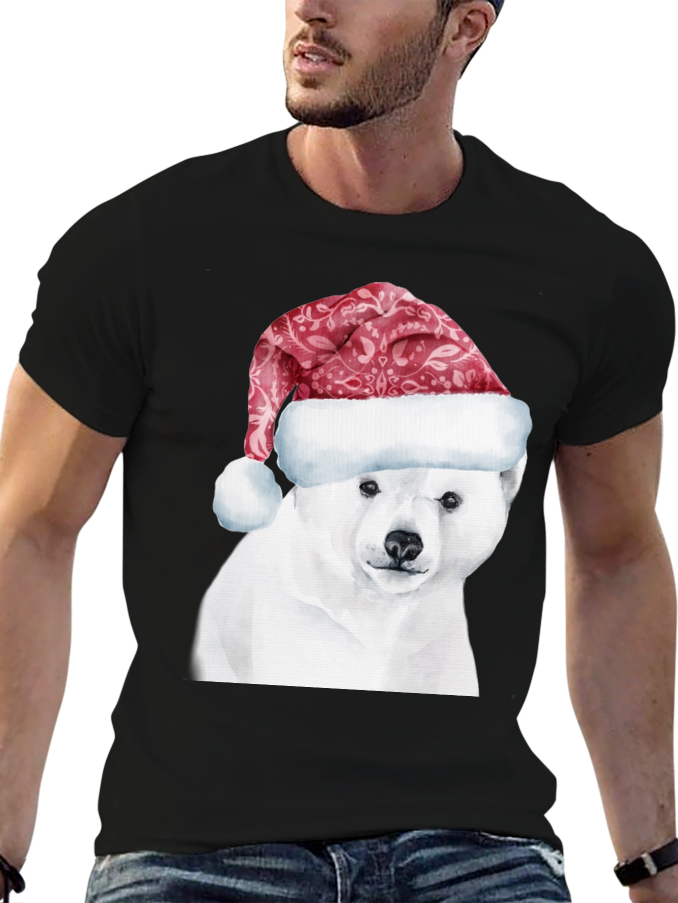Polar Bear Santa Hat Graphic Tee