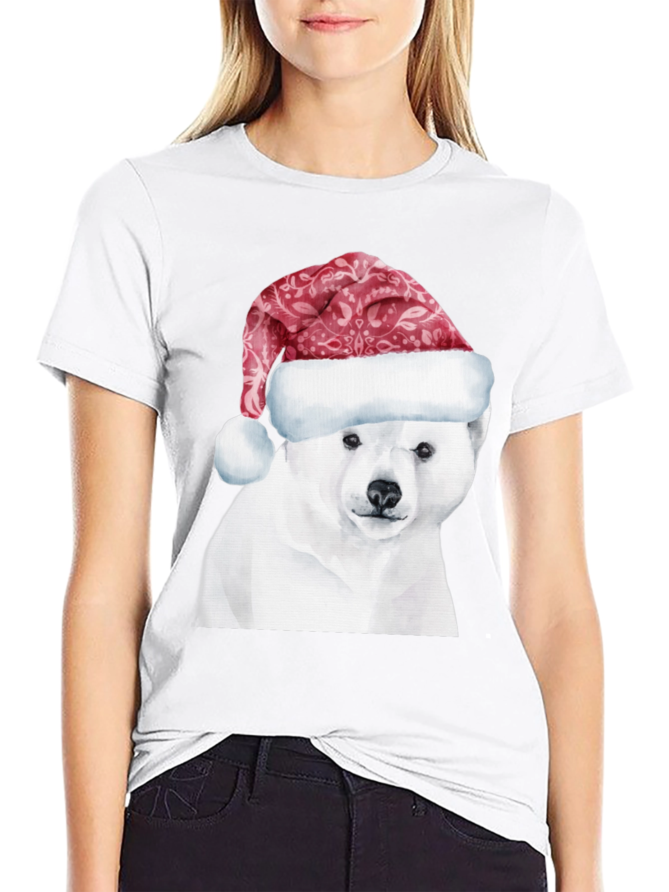 Polar Bear Santa Hat Graphic Tee