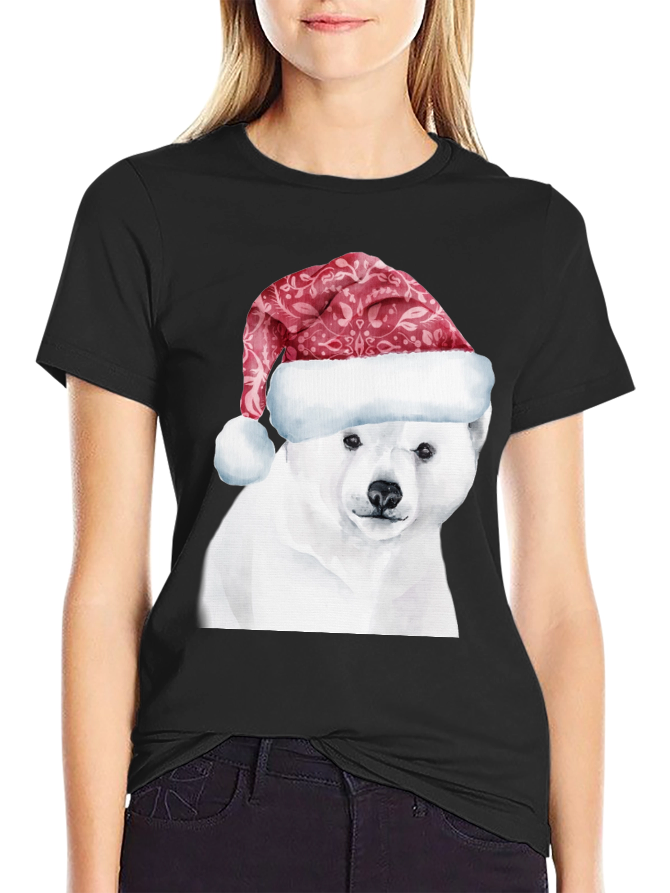 Polar Bear Santa Hat Graphic Tee