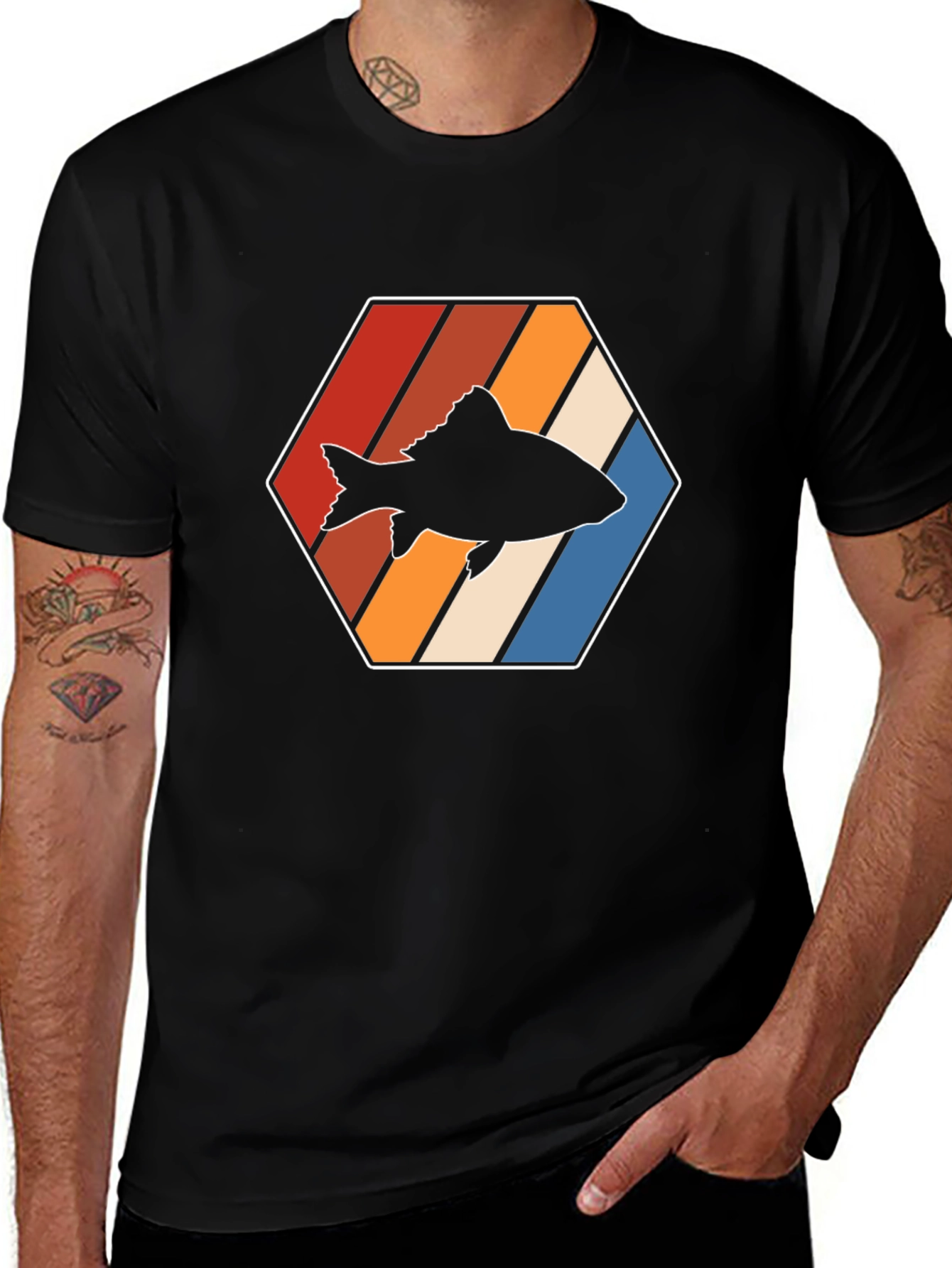 Retro Fish Graphic Tee - Black
