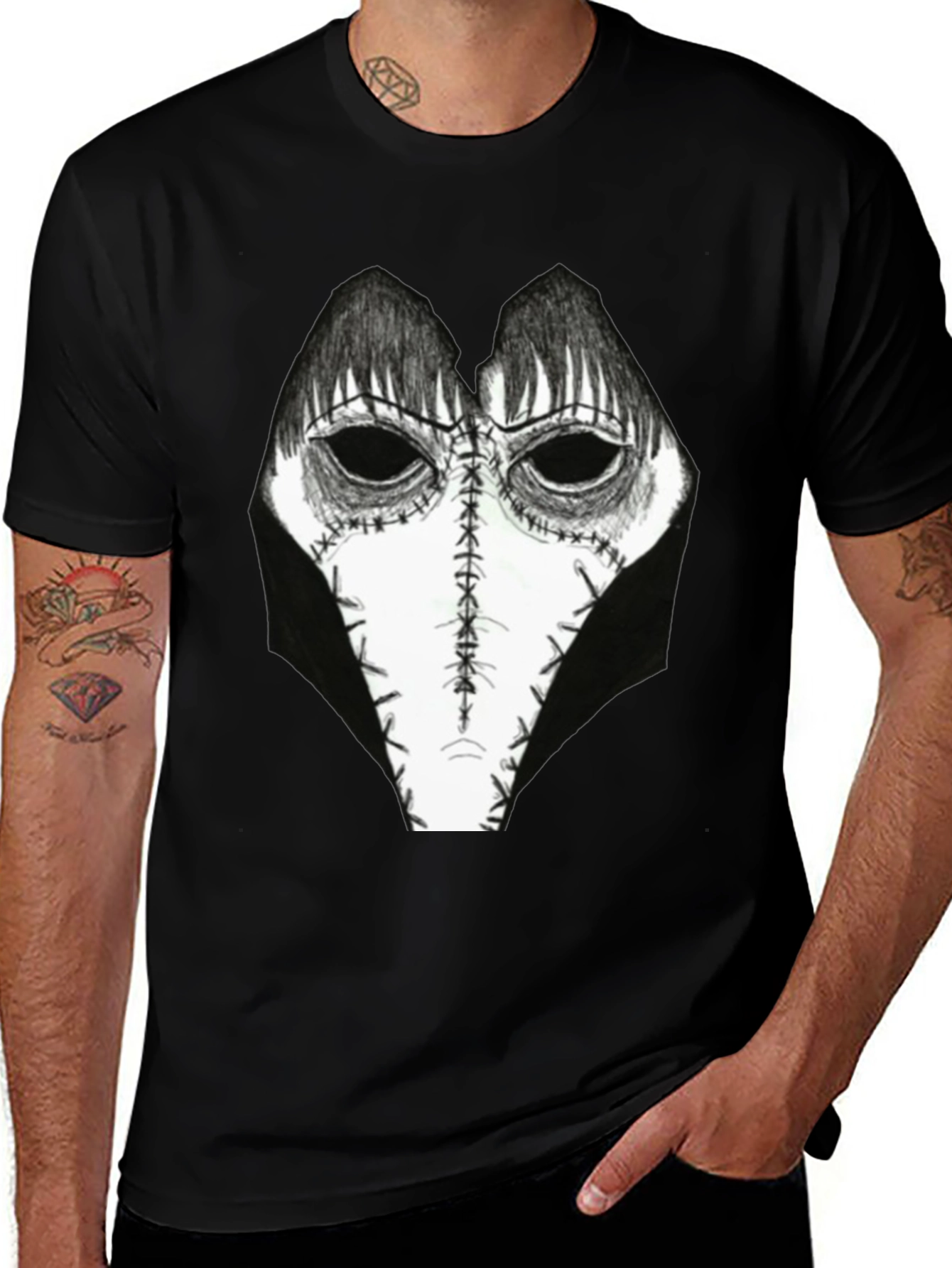 Creepy Mask Graphic Tee - Horror Style