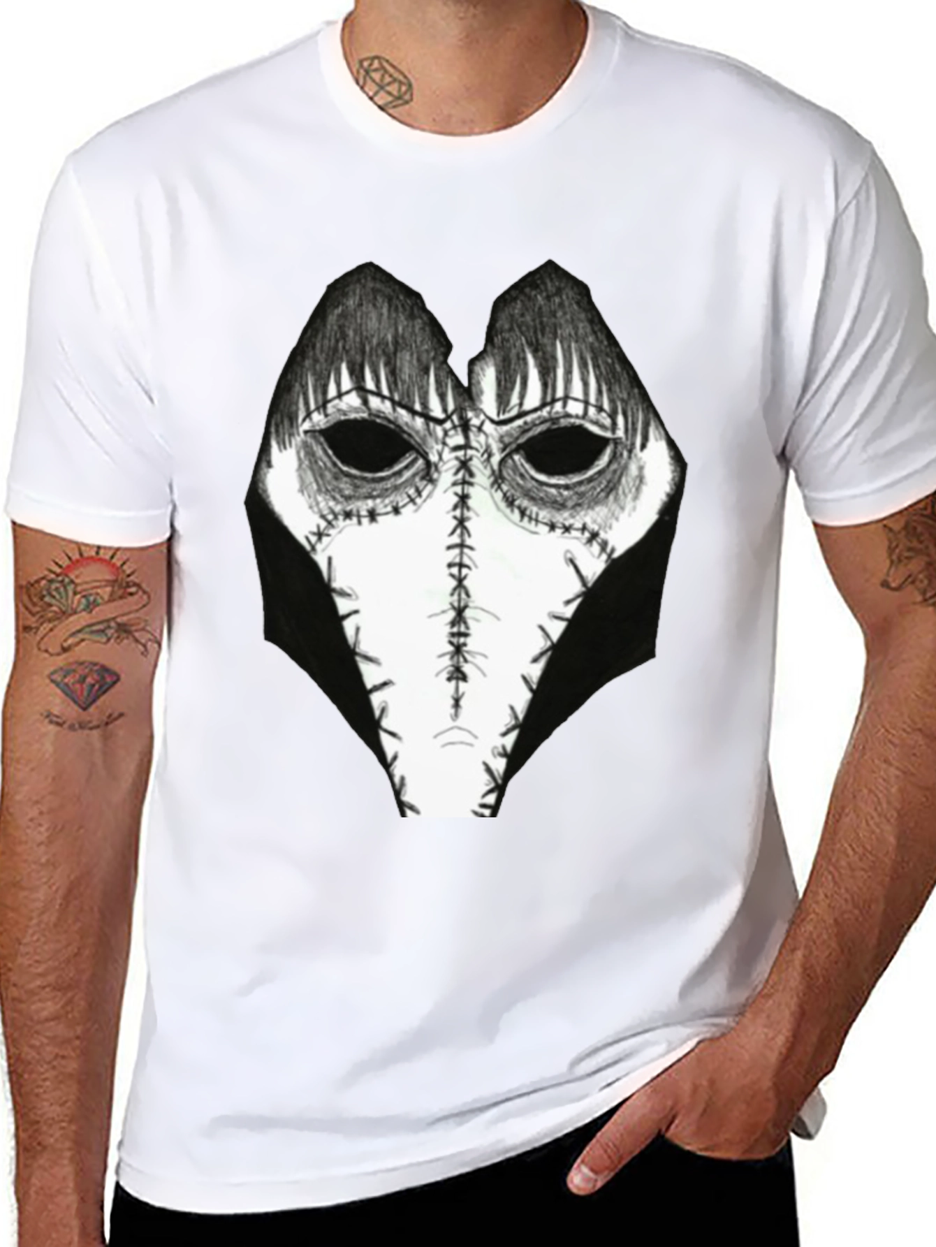 Creepy Mask Graphic Tee - Horror Style