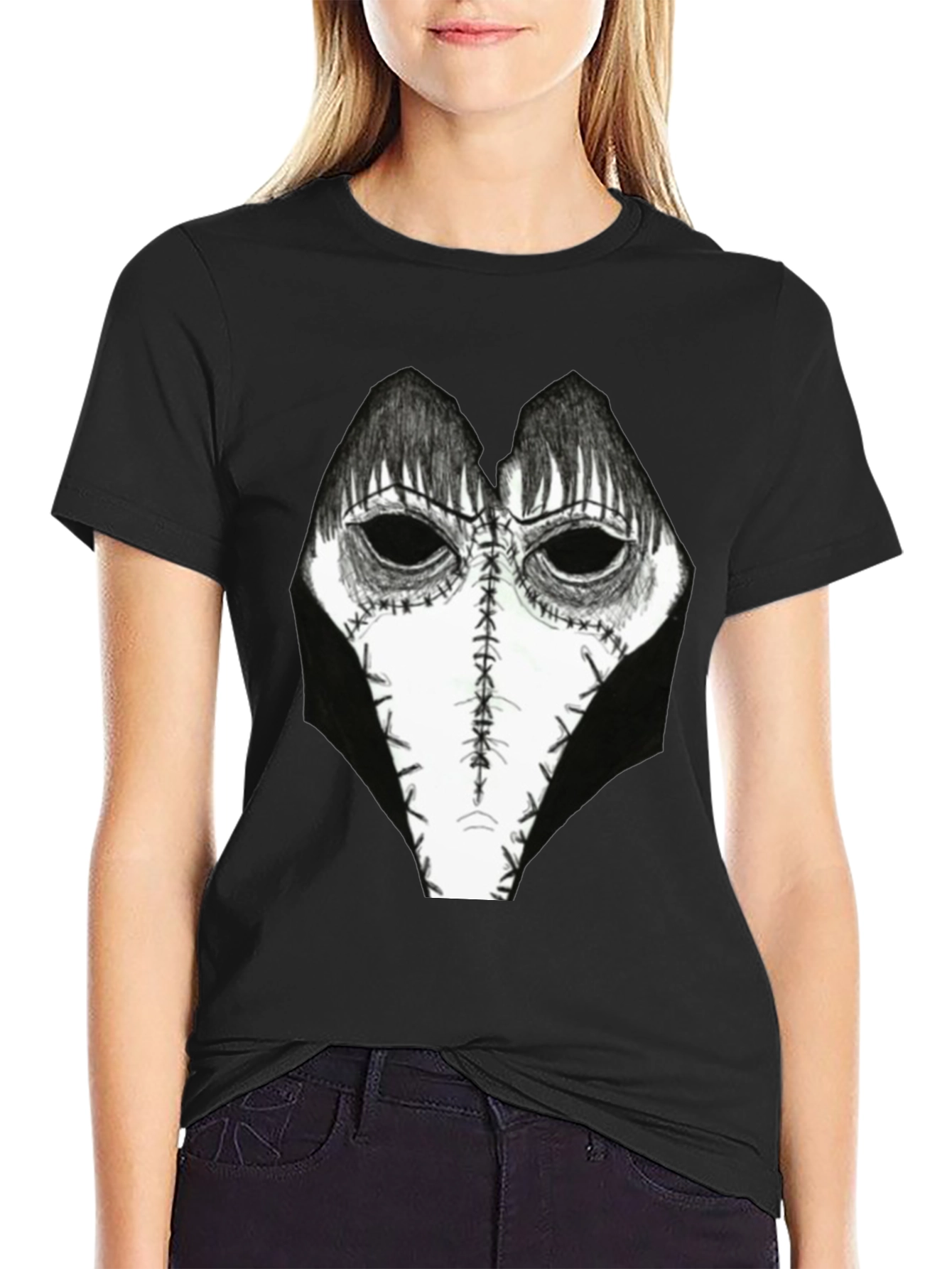 Creepy Mask Graphic Tee - Horror Style