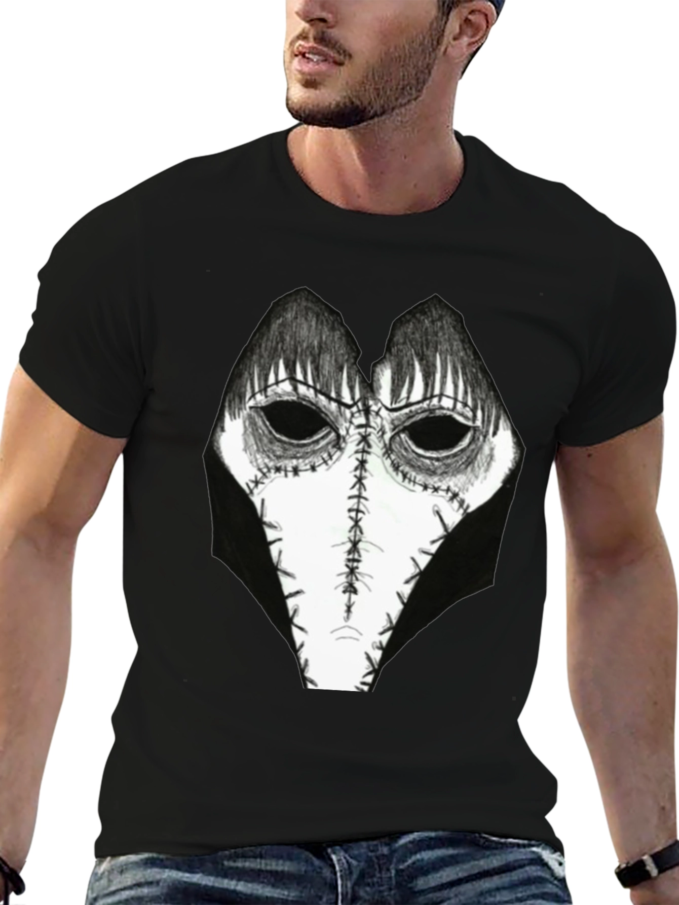 Creepy Mask Graphic Tee - Horror Style