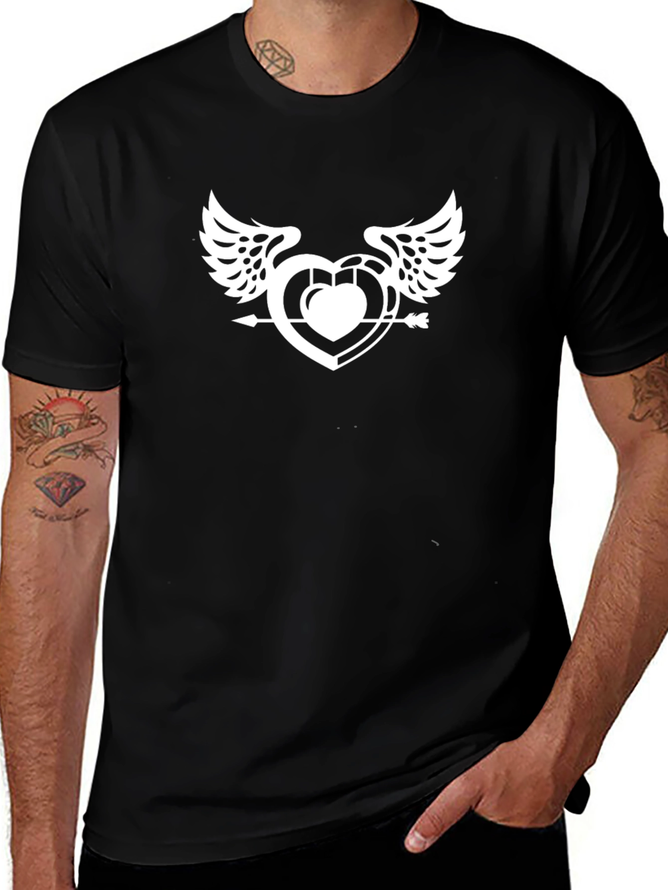 Winged Heart Arrow Graphic Tee - Black