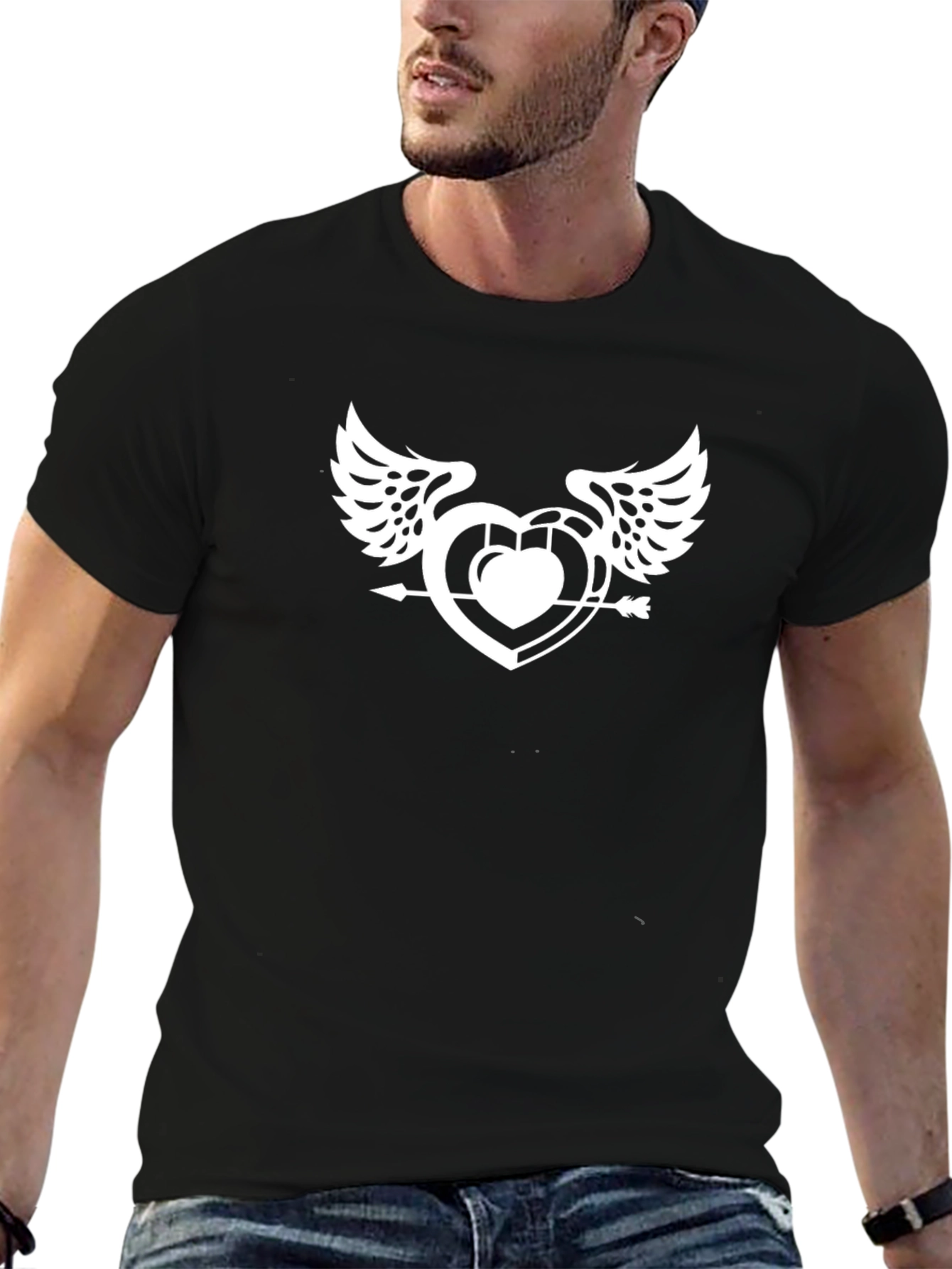 Winged Heart Arrow Graphic Tee - Black