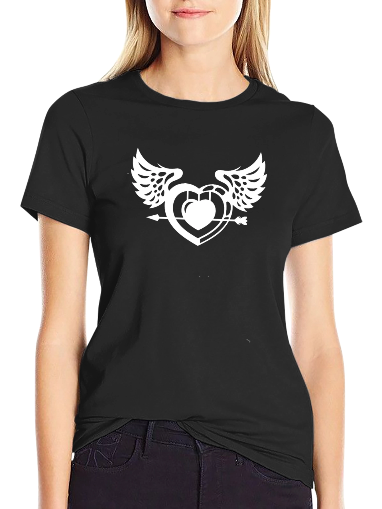 Winged Heart Arrow Graphic Tee - Black