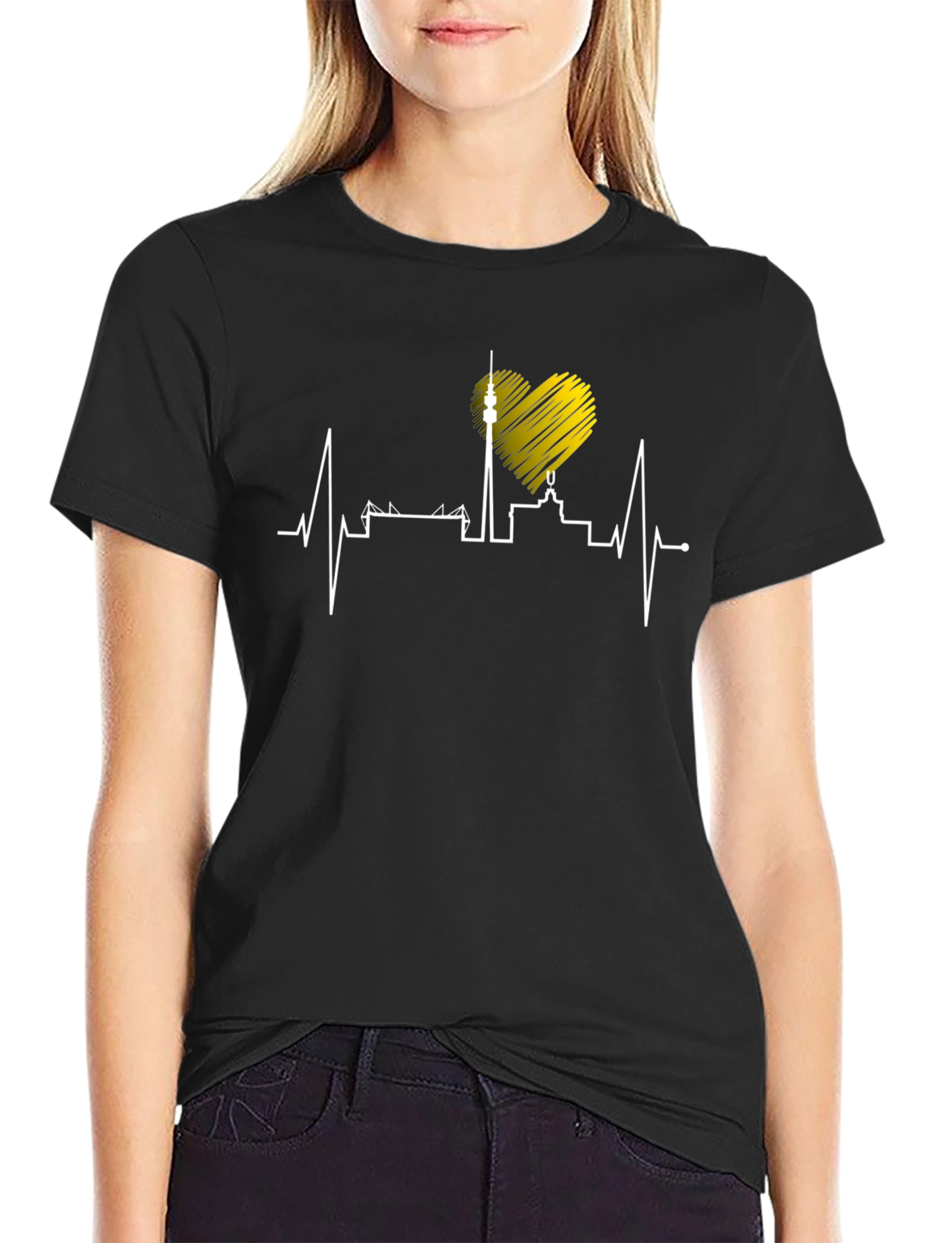 Berlin Skyline Heartbeat Black T-Shirt