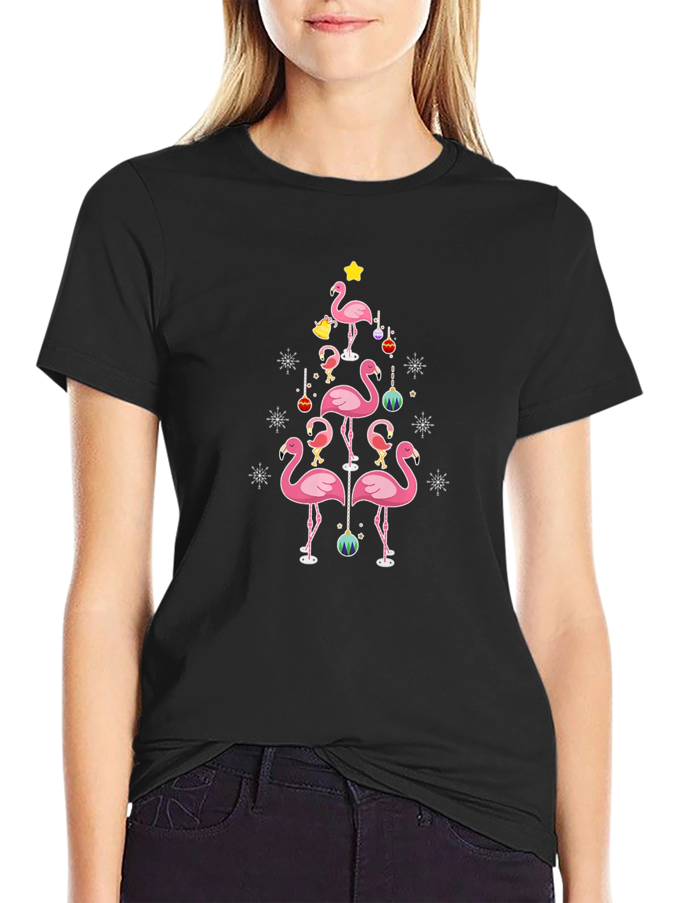 Festive Flamingo Christmas Tree T-Shirt