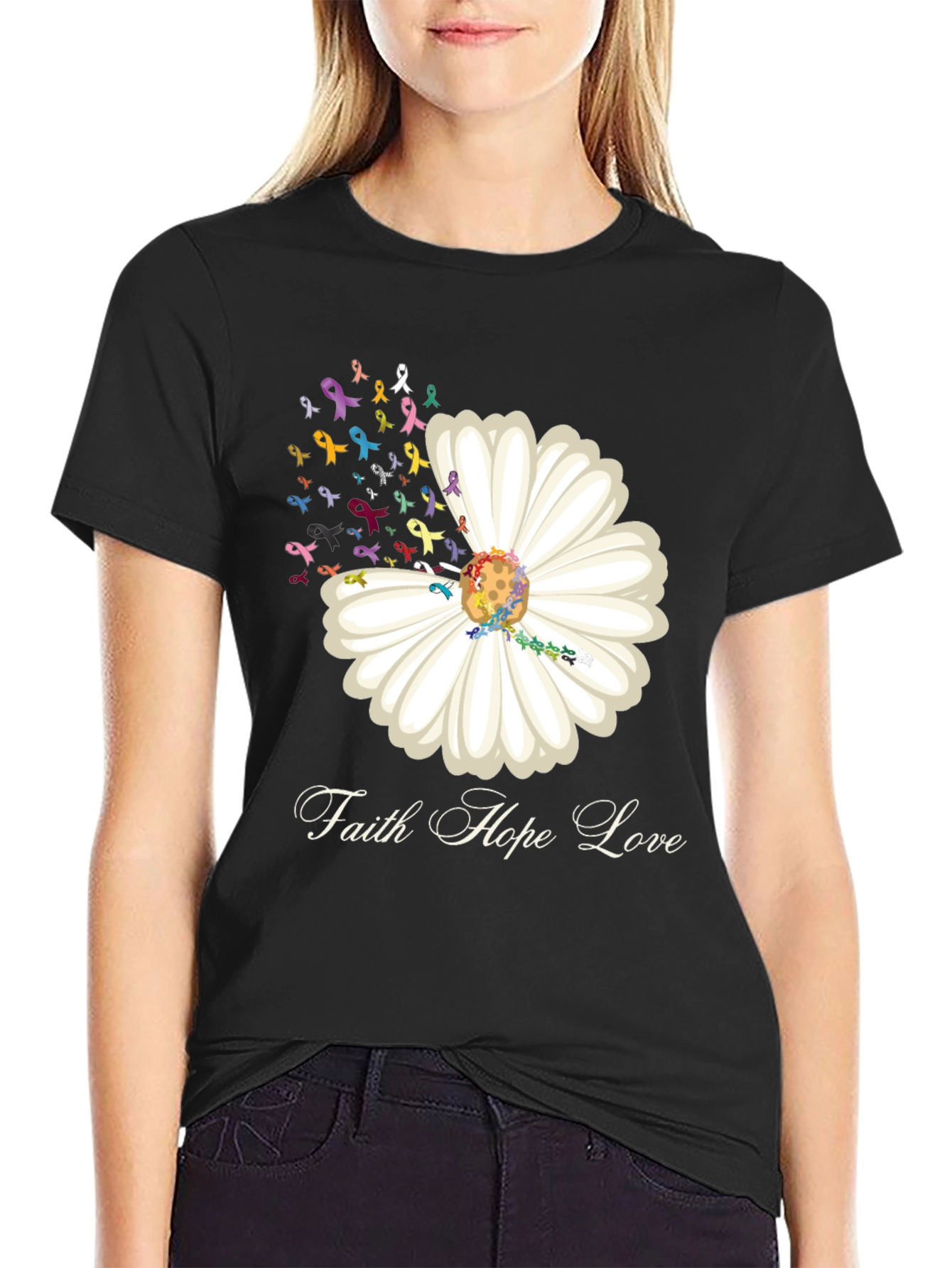 Faith Hope Love Daisy Ribbon T-Shirt