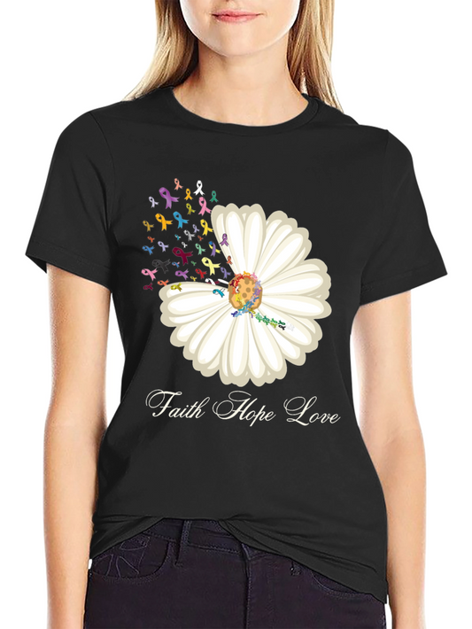 Faith Hope Love Daisy Ribbon T-Shirt