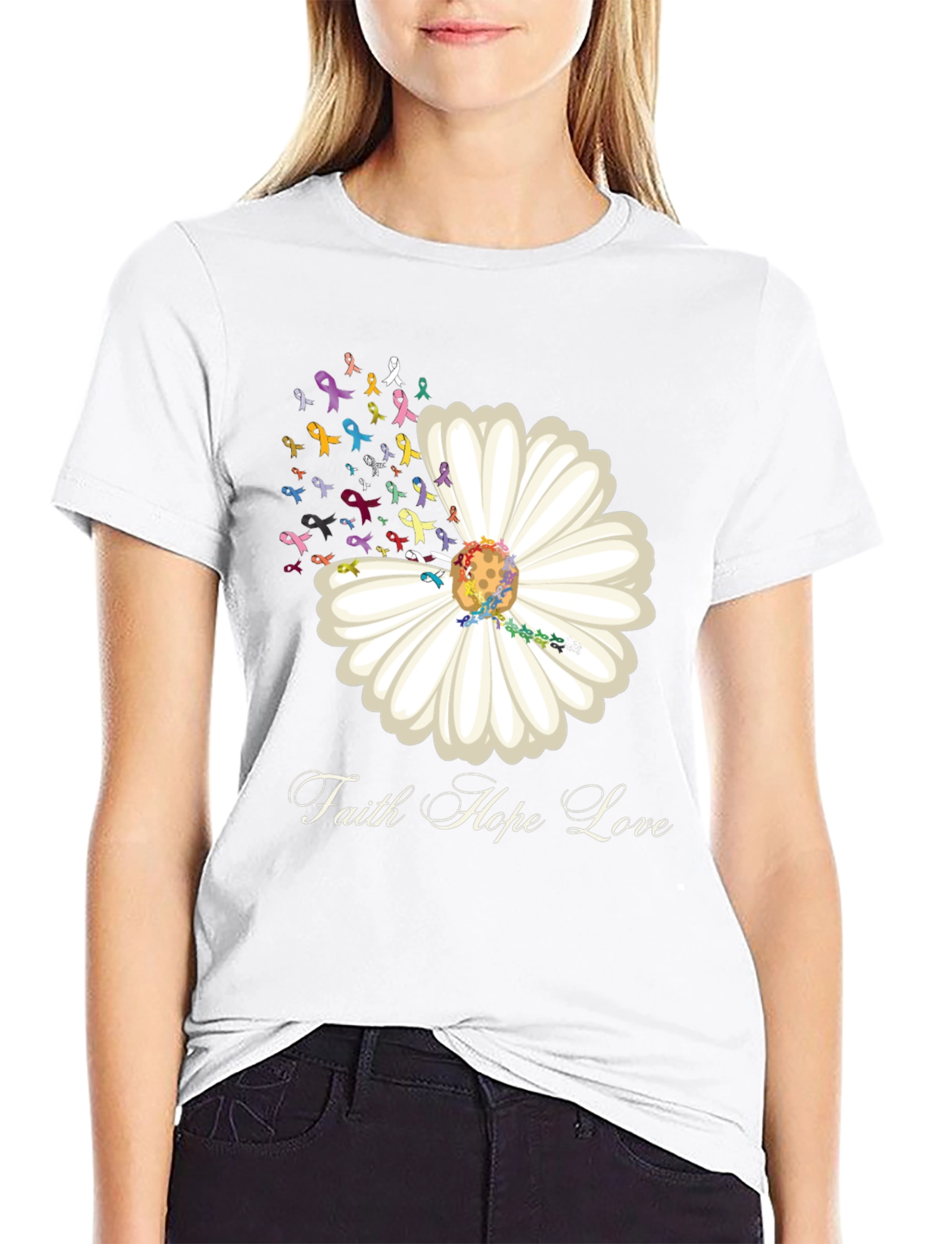 Faith Hope Love Daisy Ribbon T-Shirt