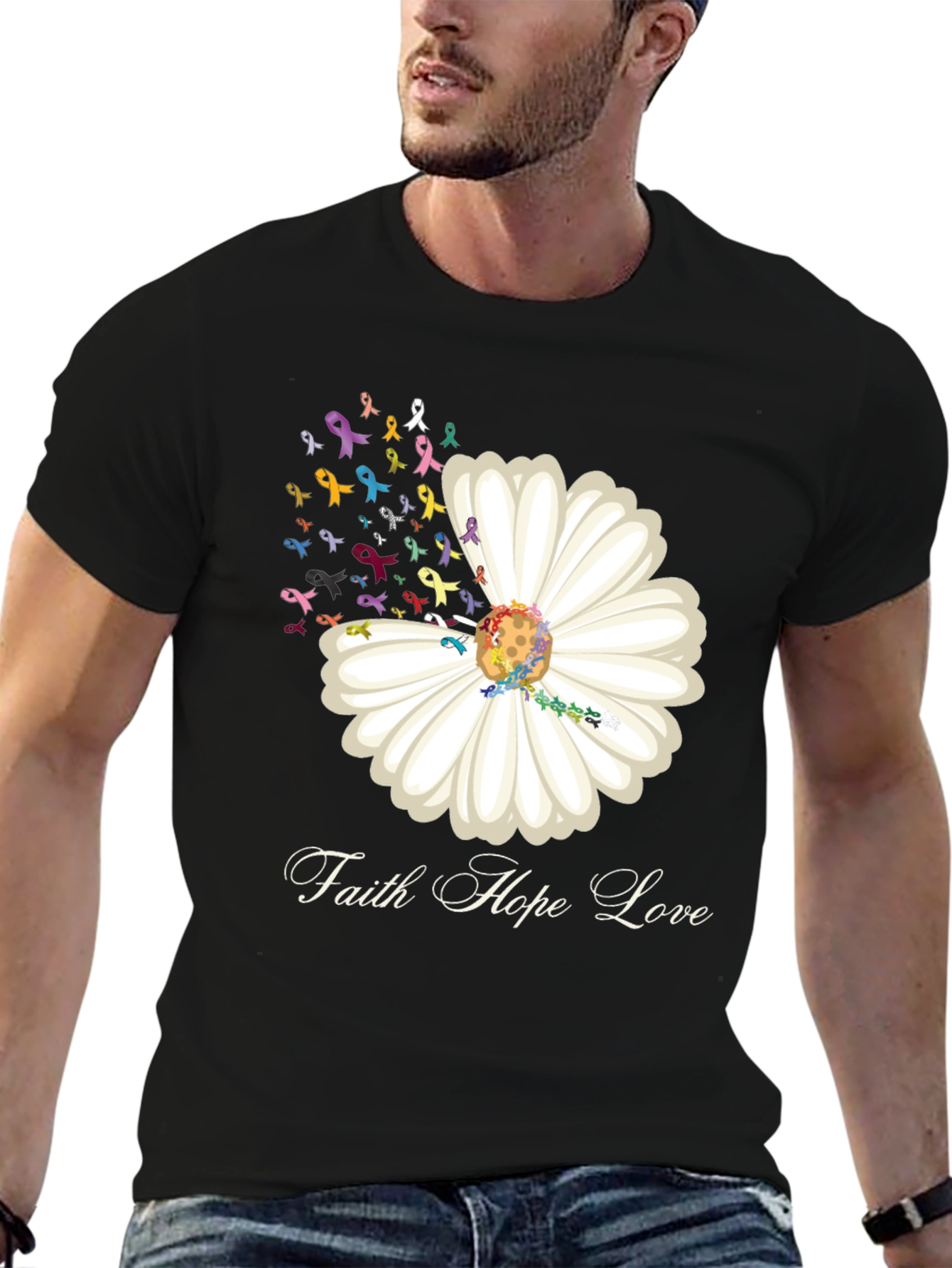 Faith Hope Love Daisy Ribbon T-Shirt