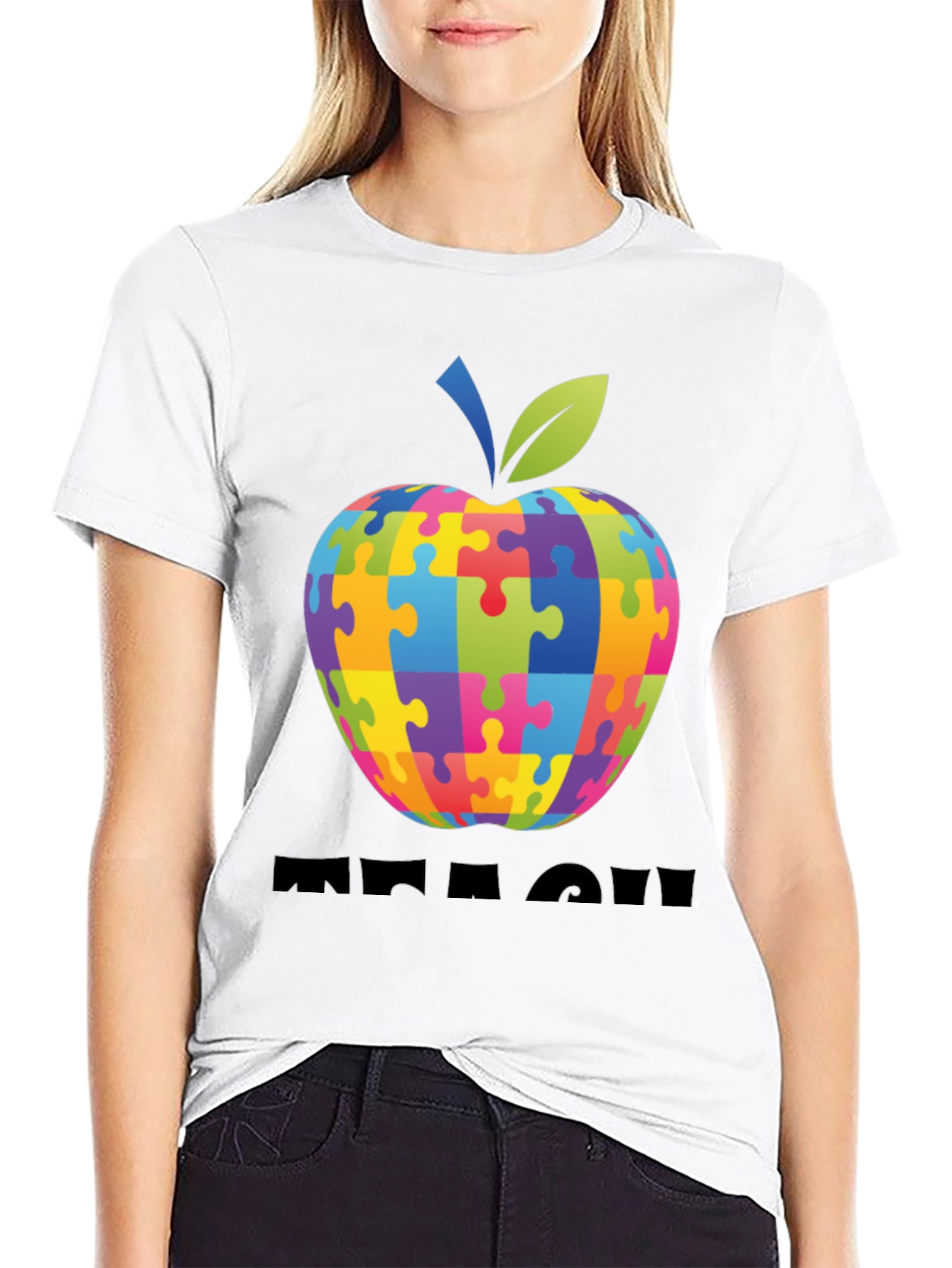 Autism Awareness Puzzle Apple Teach T-Shirt