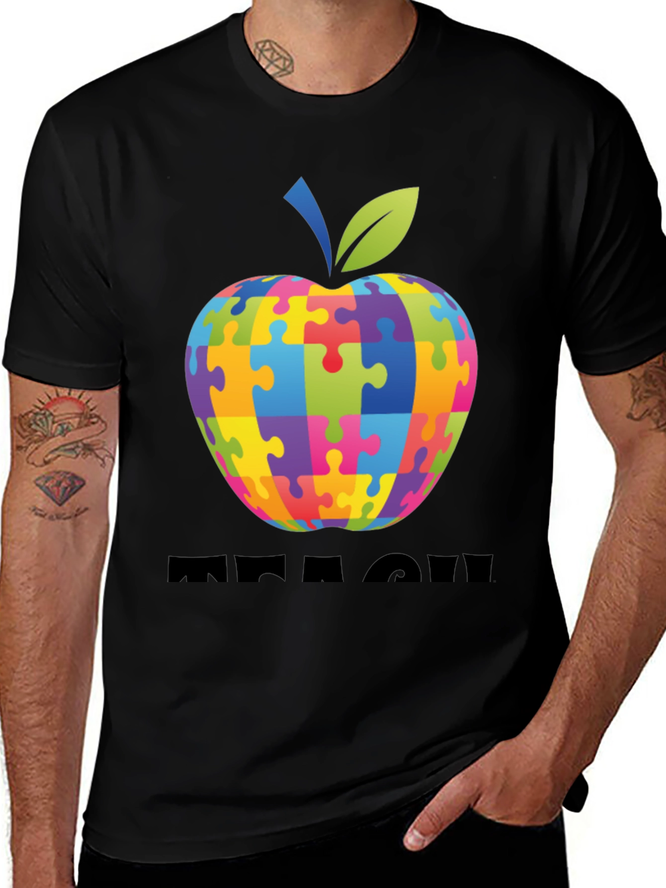 Autism Awareness Puzzle Apple Teach T-Shirt