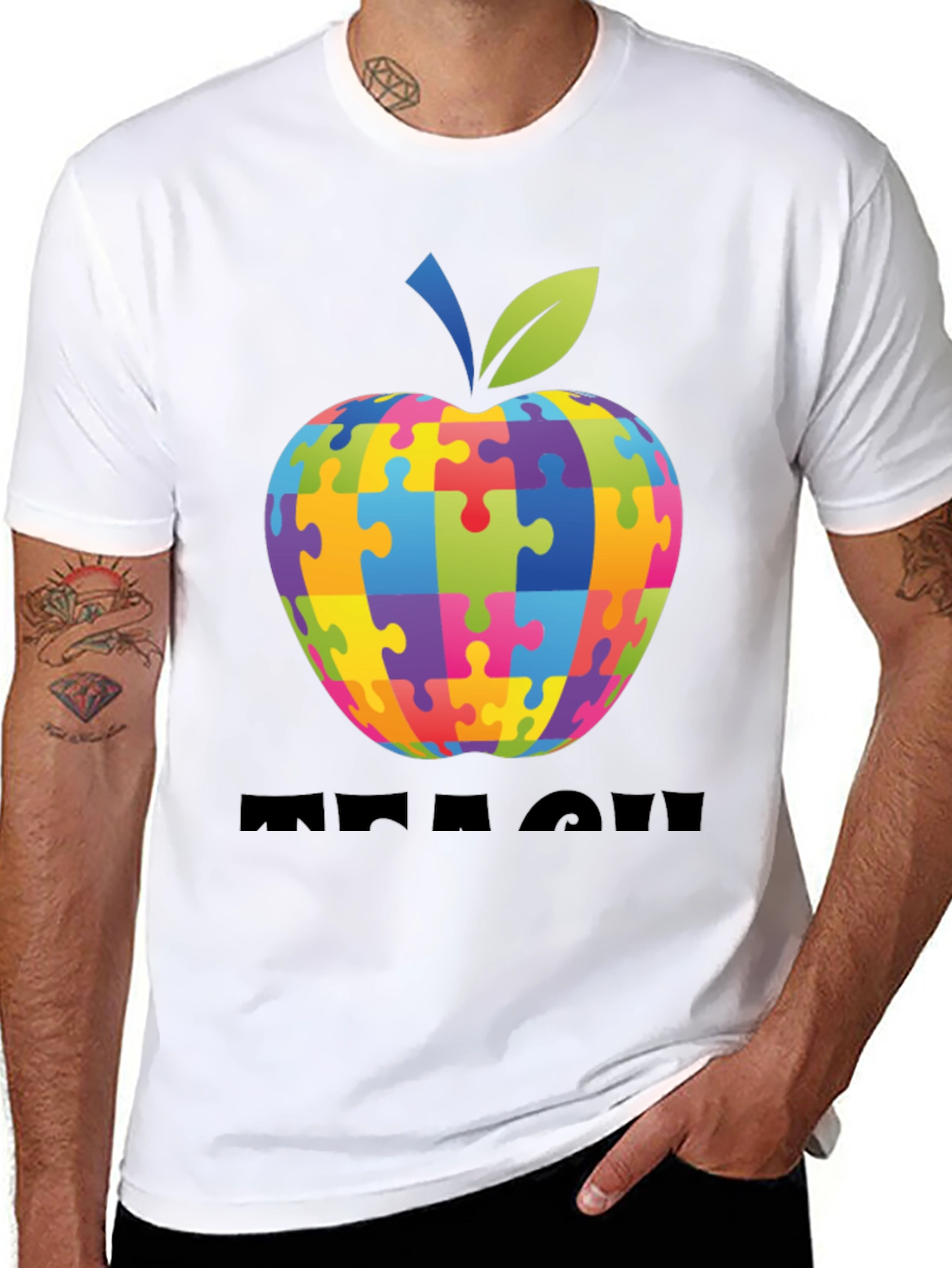 Autism Awareness Puzzle Apple Teach T-Shirt