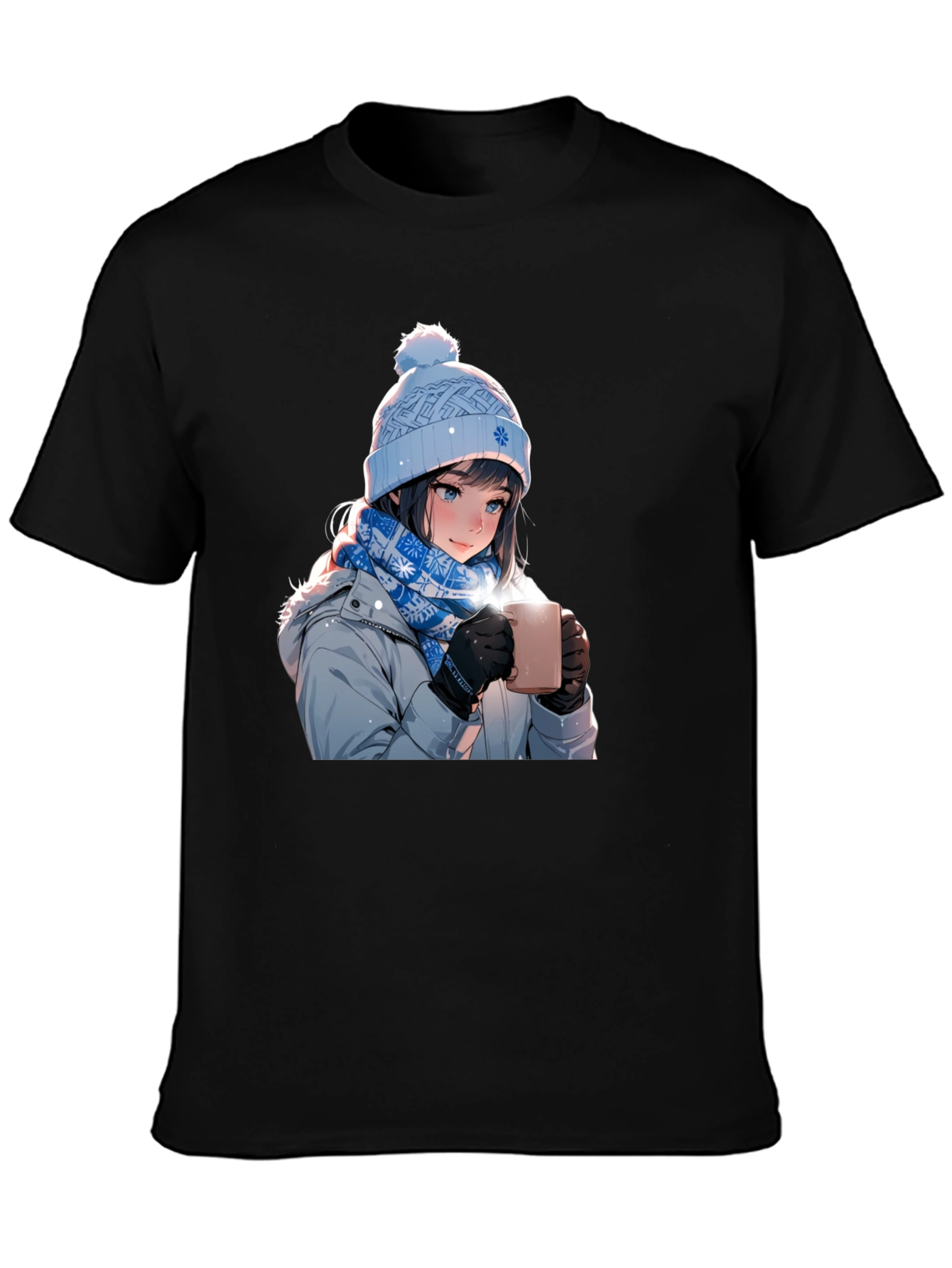 Anime Girl Winter T-Shirt - Cozy Hot Chocolate Design