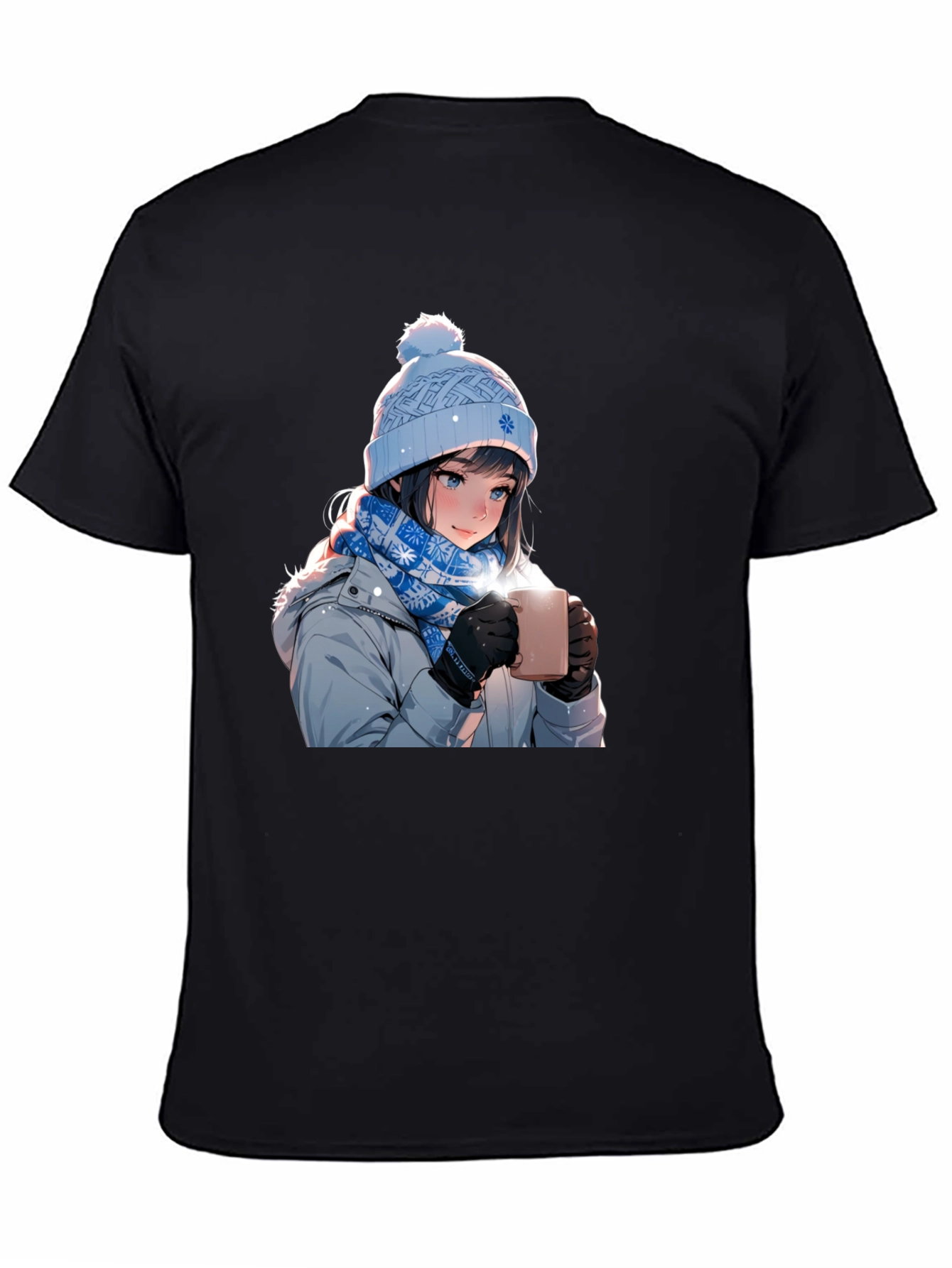 Anime Girl Winter T-Shirt - Cozy Hot Chocolate Design