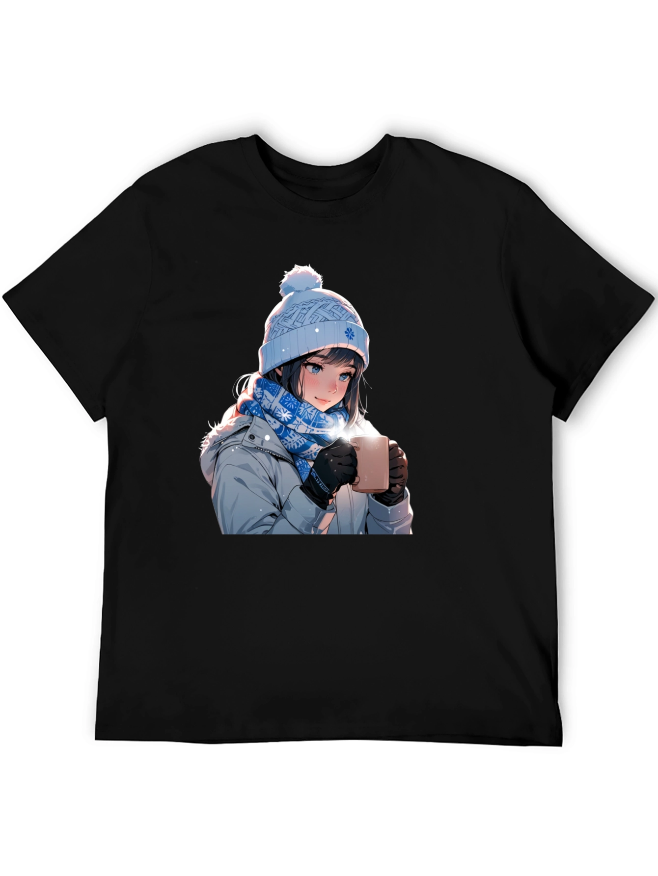 Anime Girl Winter T-Shirt - Cozy Hot Chocolate Design
