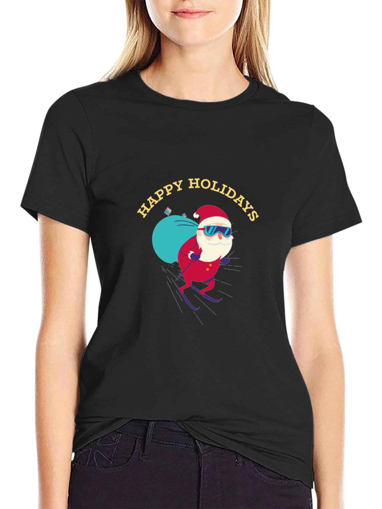 Happy Holidays Santa Skiing T-Shirt