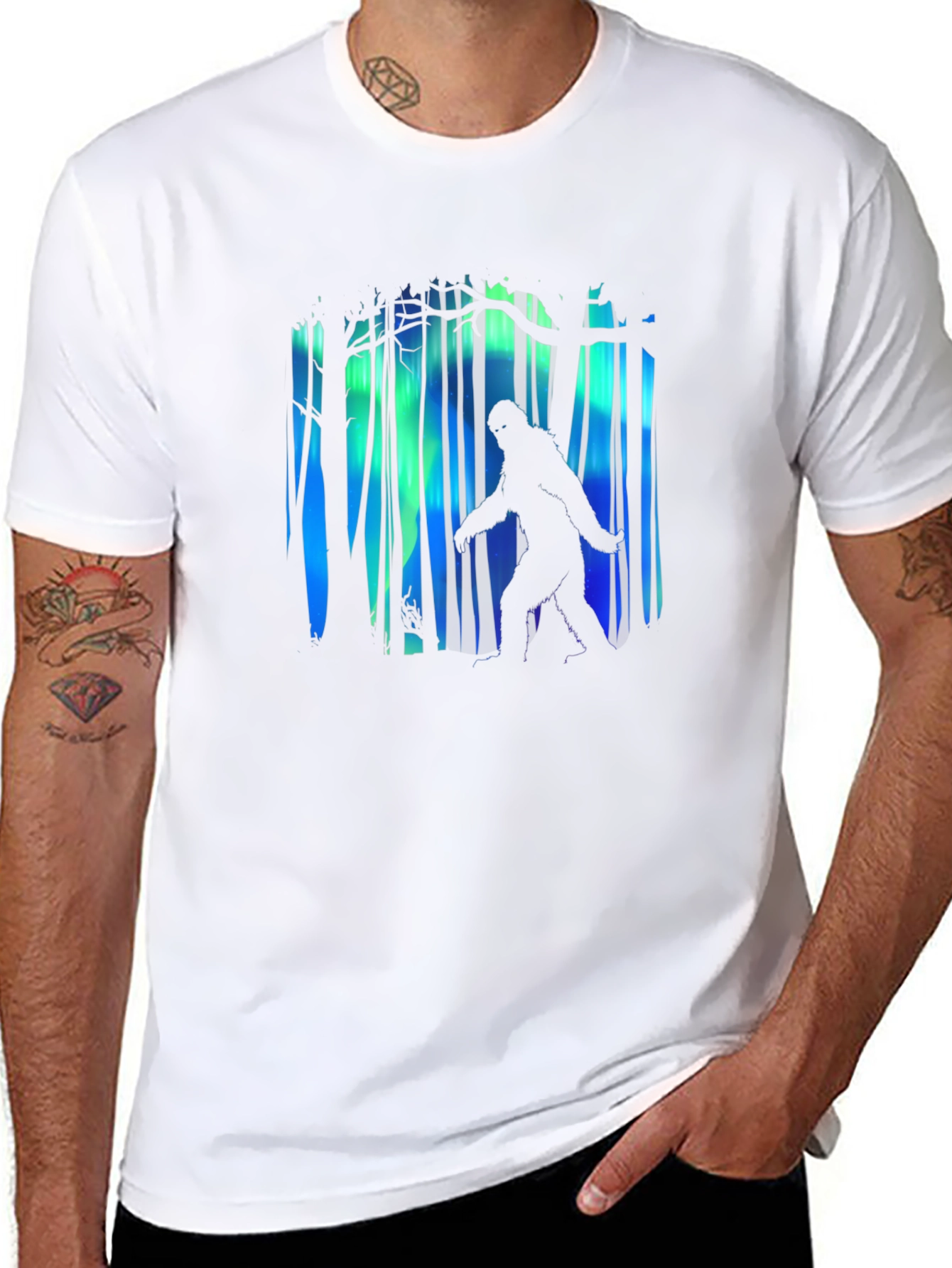 Bigfoot Aurora Borealis Mens Black T-Shirt