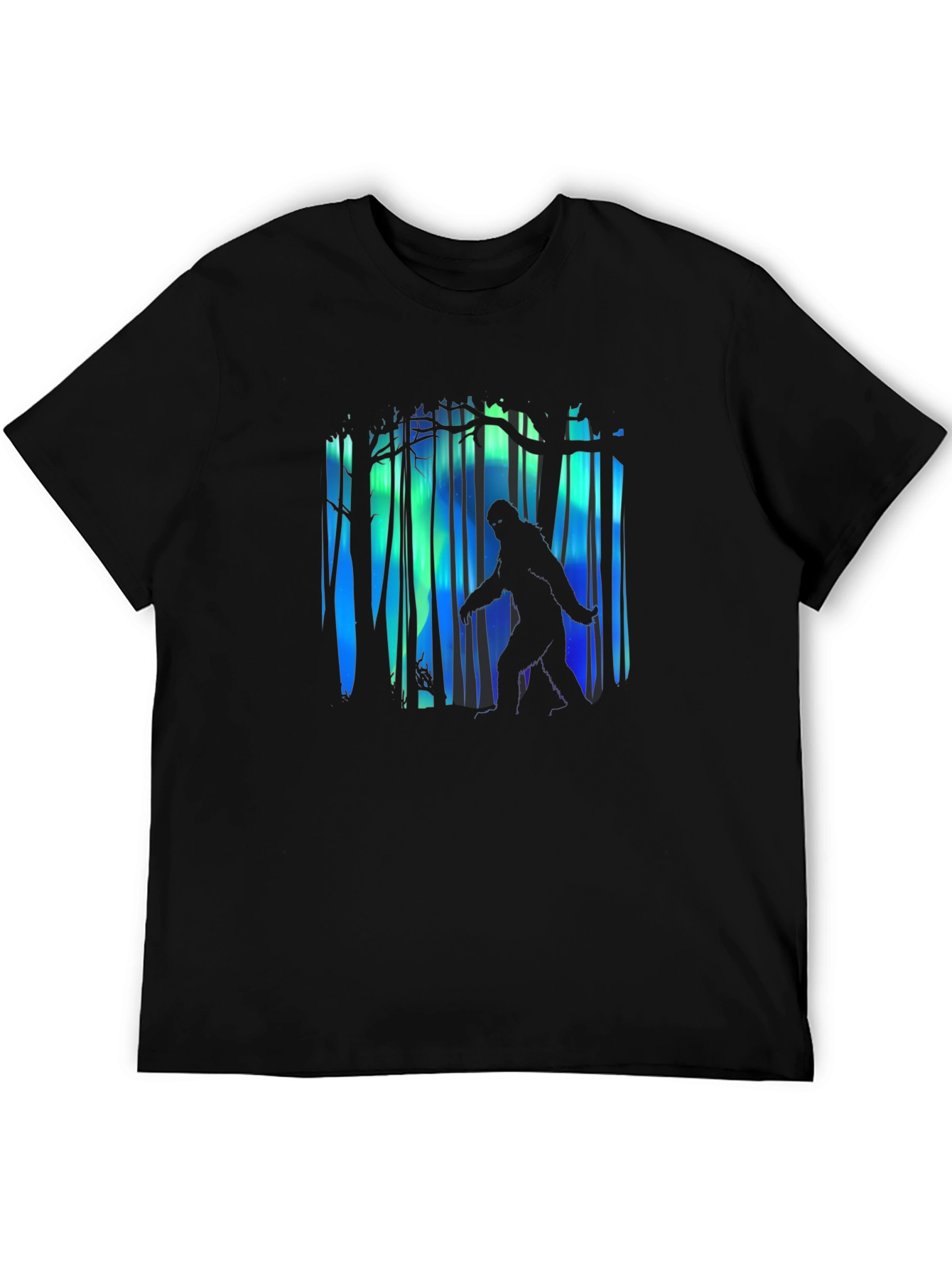 Bigfoot Aurora Borealis Mens Black T-Shirt