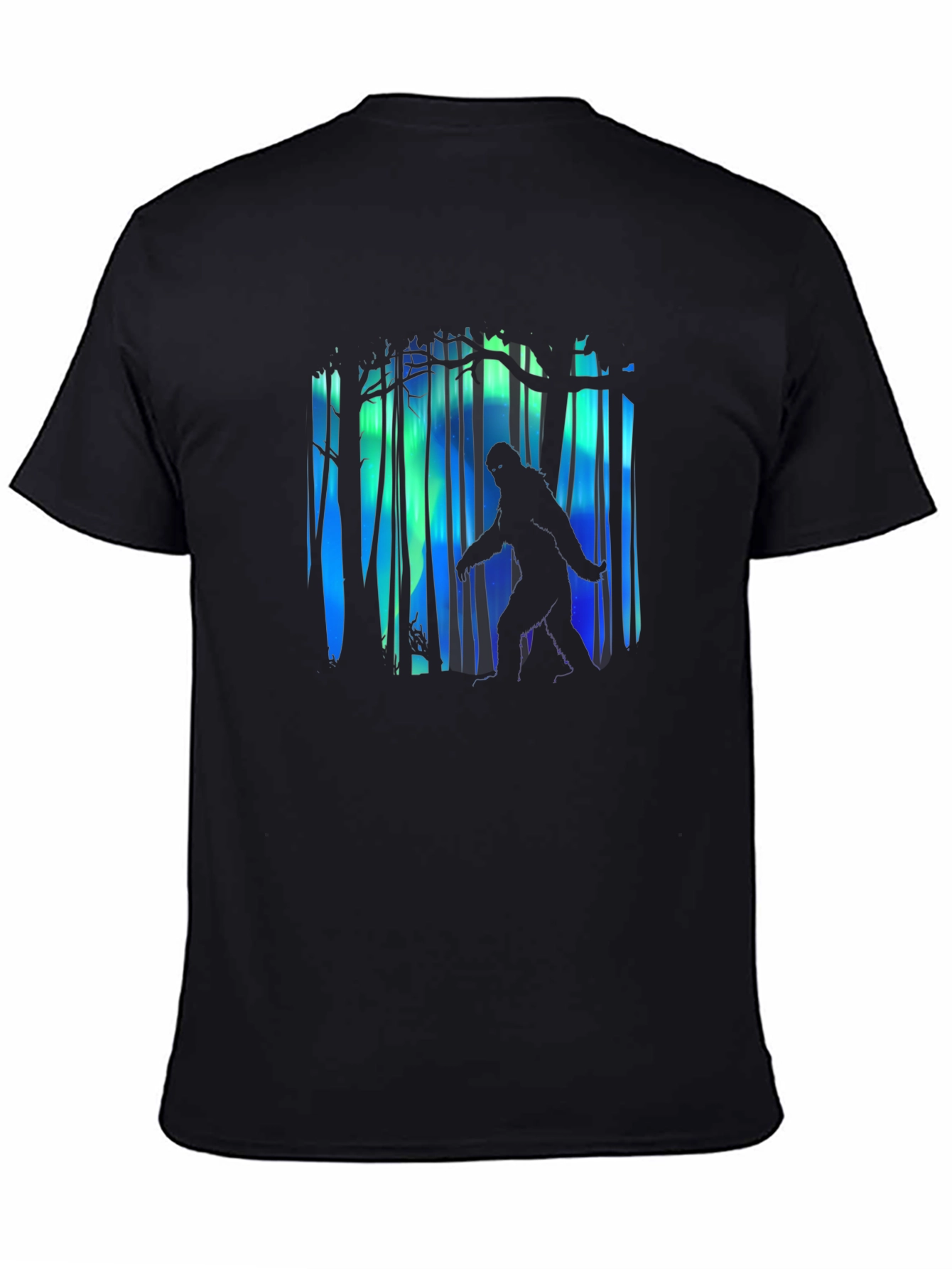 Bigfoot Aurora Borealis Mens Black T-Shirt