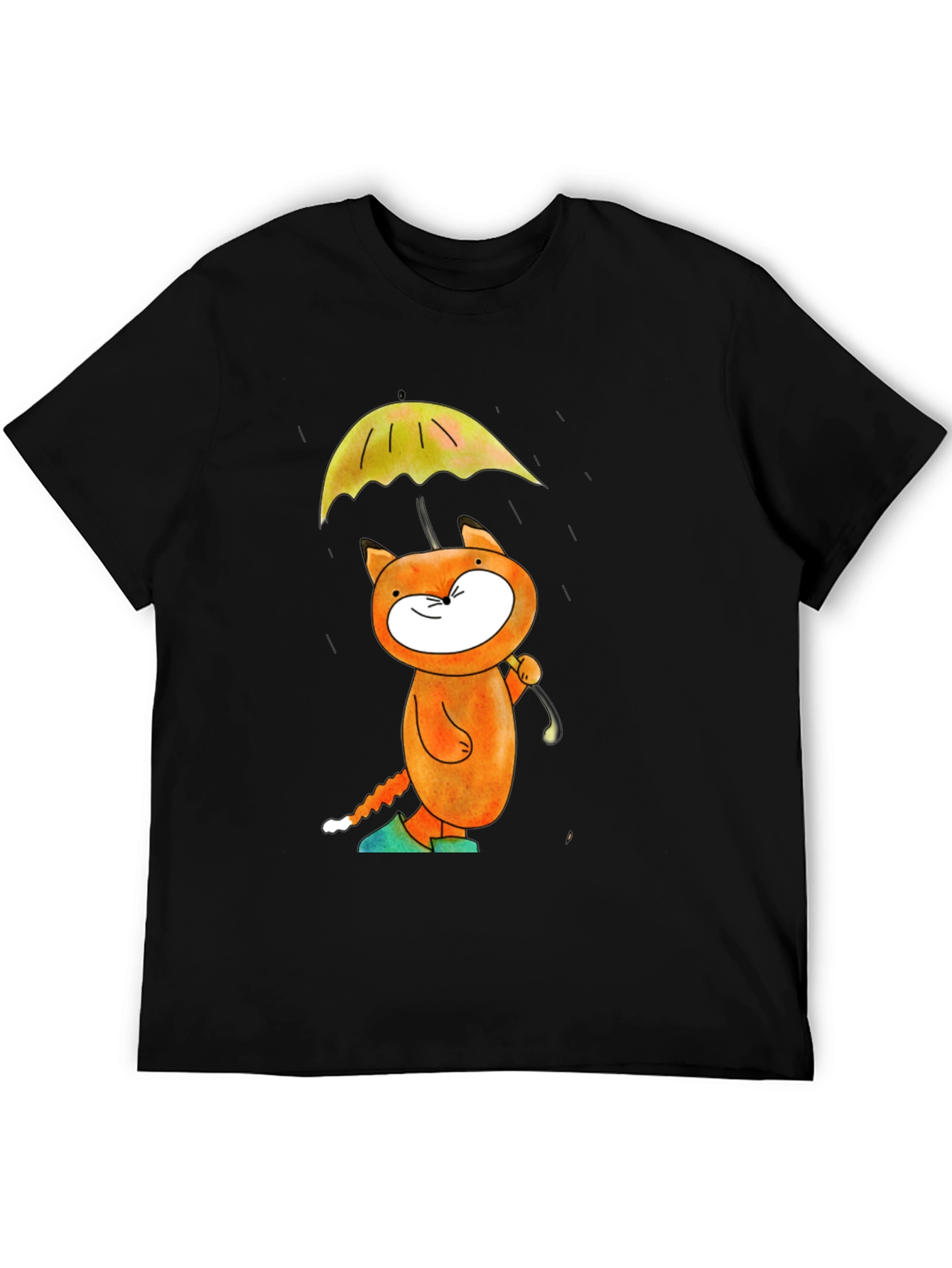 Whimsical Cat & Umbrella Graphic T-Shirt