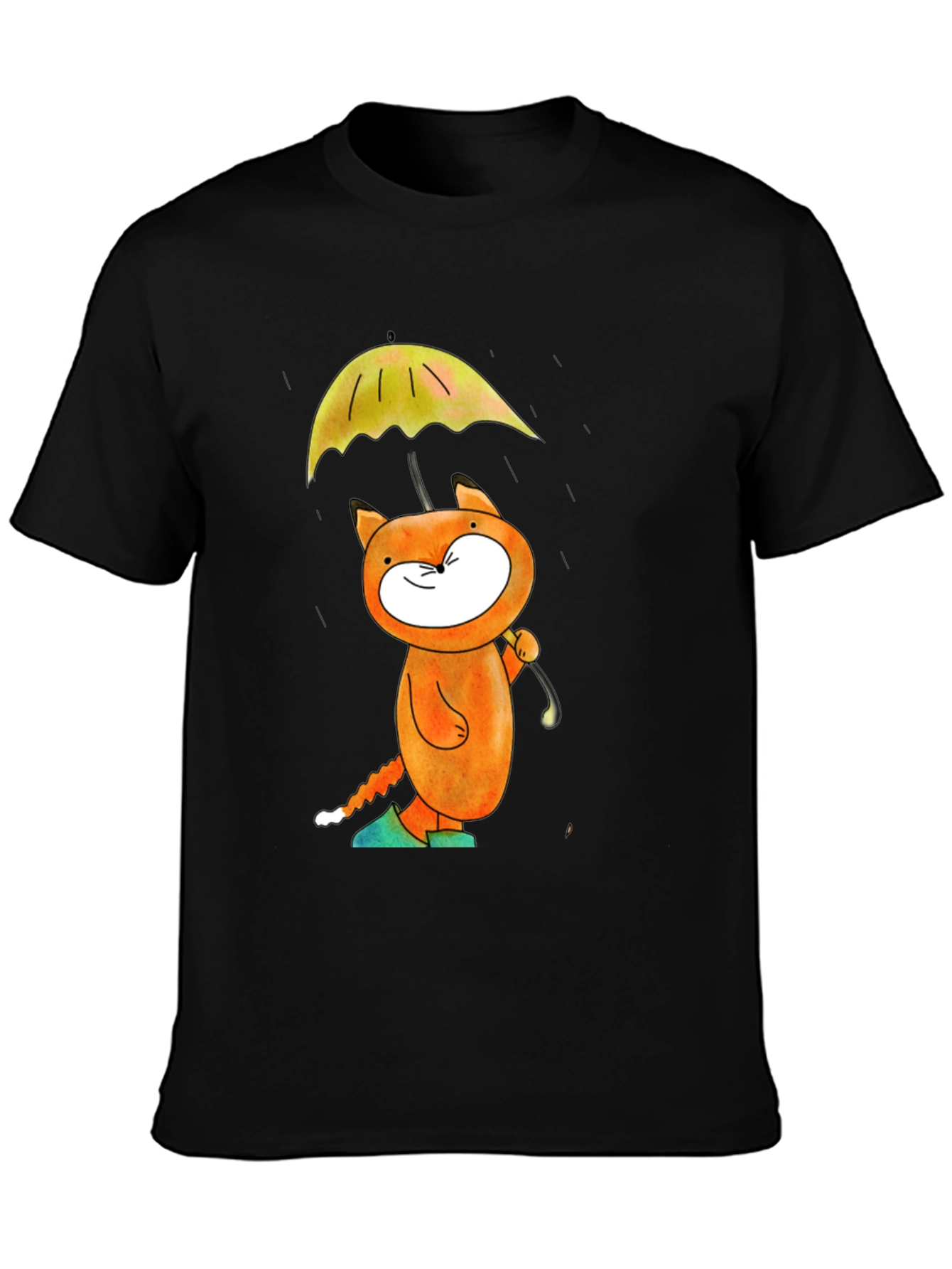 Whimsical Cat & Umbrella Graphic T-Shirt