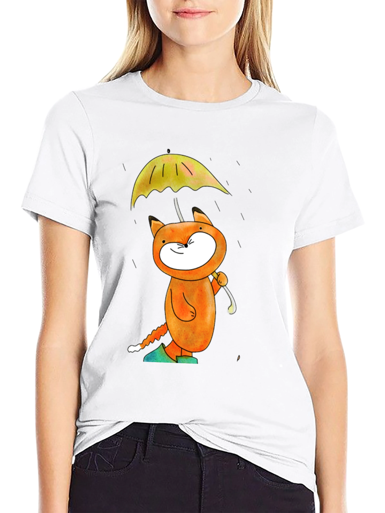 Whimsical Cat & Umbrella Graphic T-Shirt
