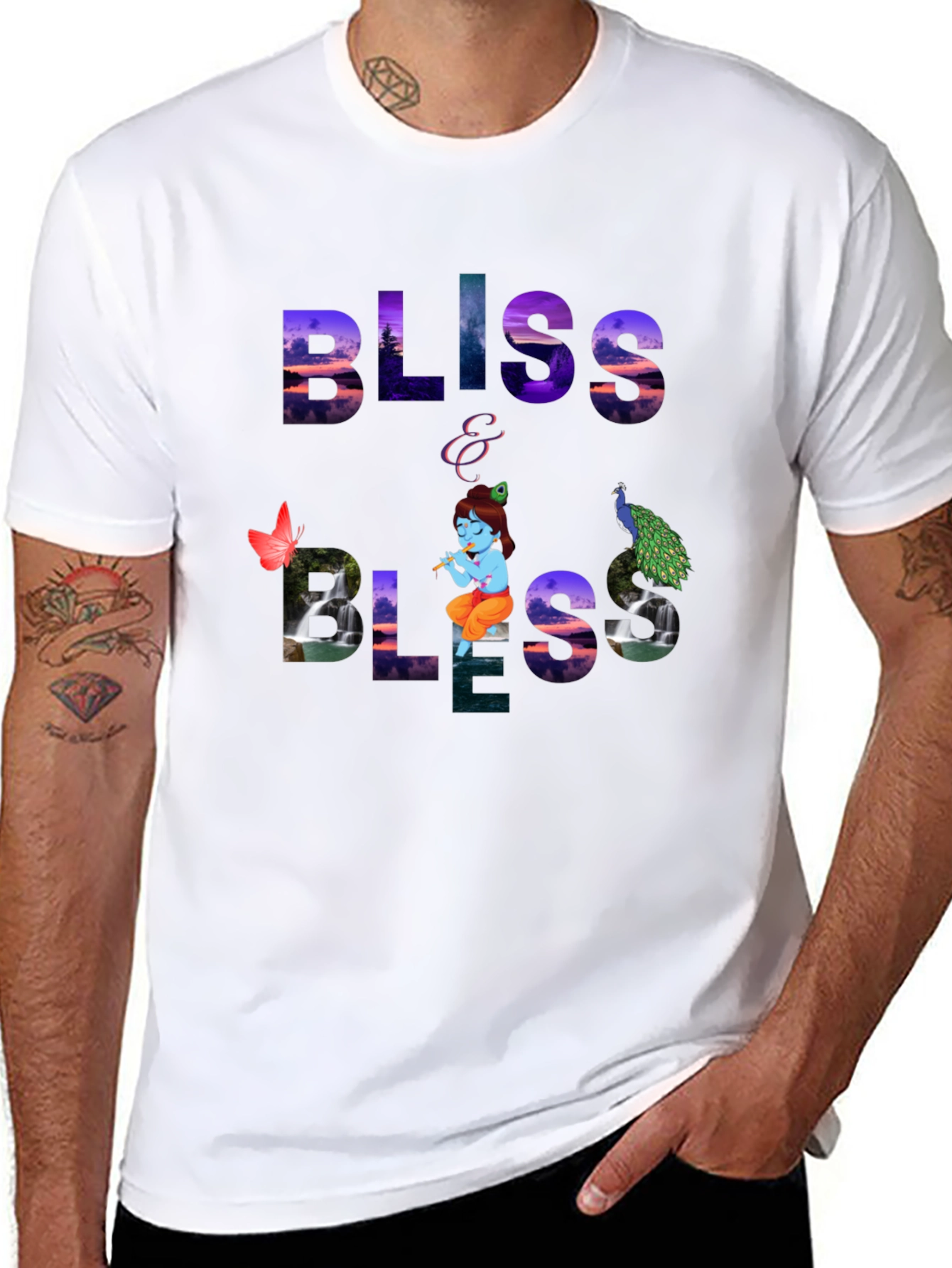 Bliss Graphic Tee - Krishna & Peacock