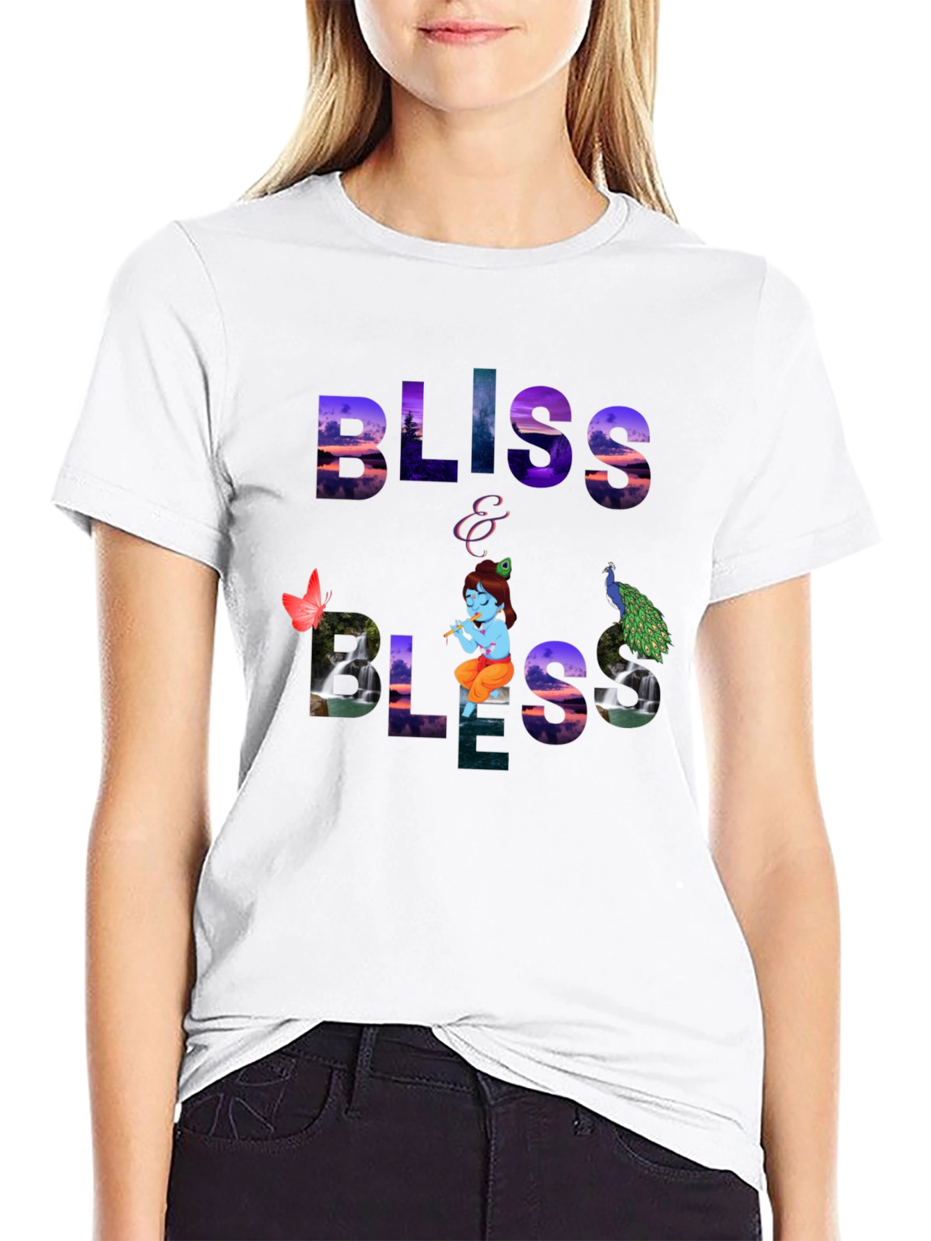 Bliss Graphic Tee - Krishna & Peacock