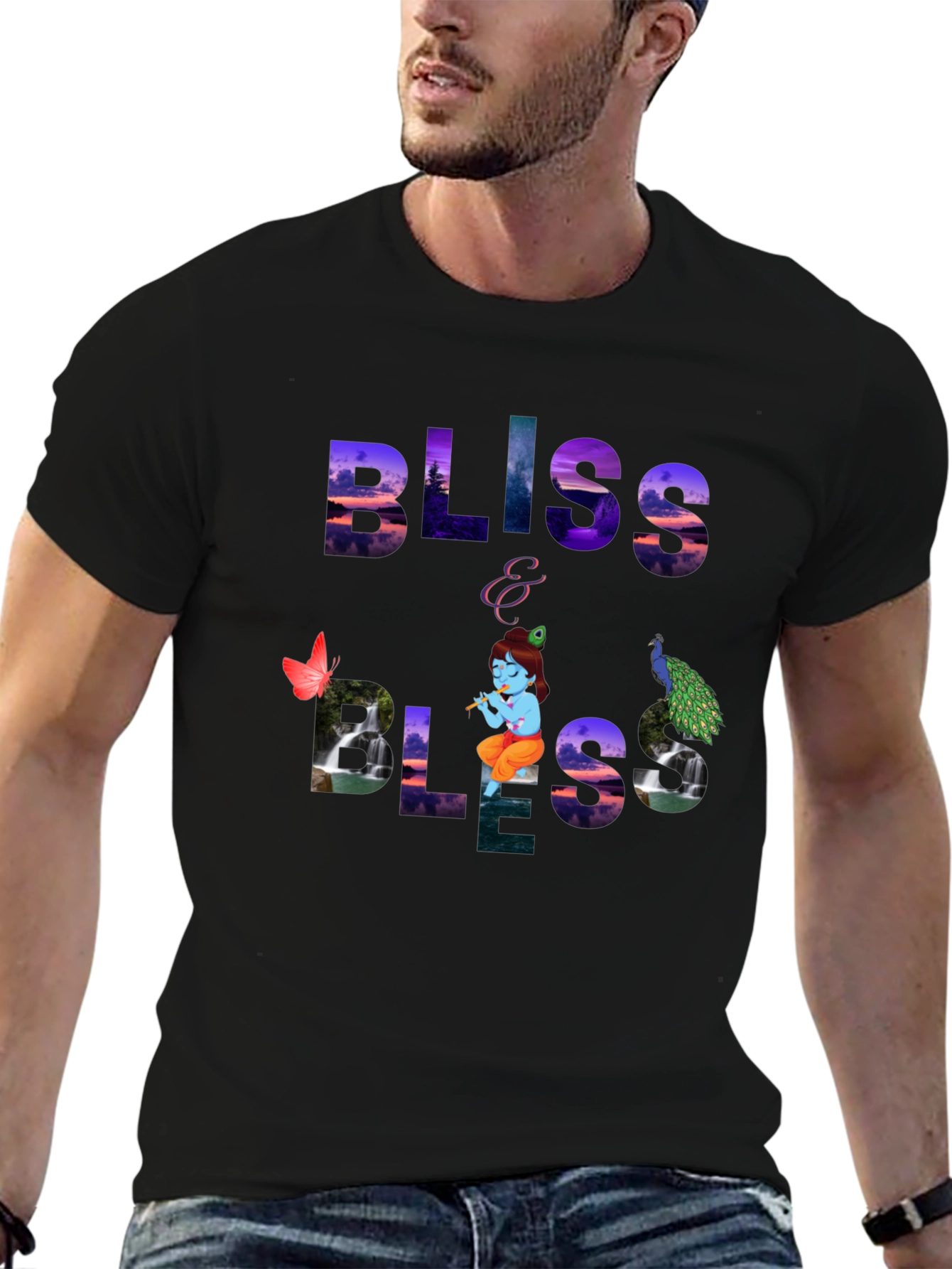 Bliss Graphic Tee - Krishna & Peacock